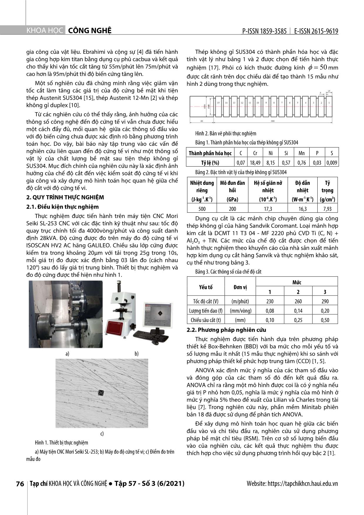 Mô hình ảnh hưởng của một số thông số công nghệ đến độ cứng tế vi bề mặt khi tiện thép SUS304 trang 2