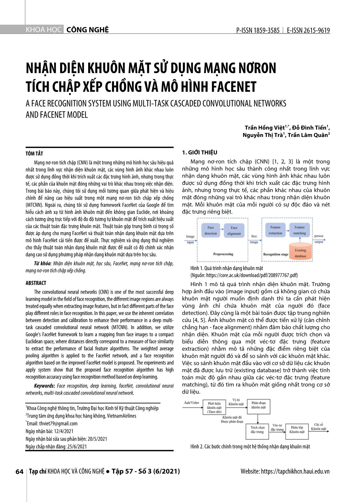 Nhận diện khuôn mặt sử dụng mạng nơron tích chập xếp chồng và mô hình FaceNet trang 1