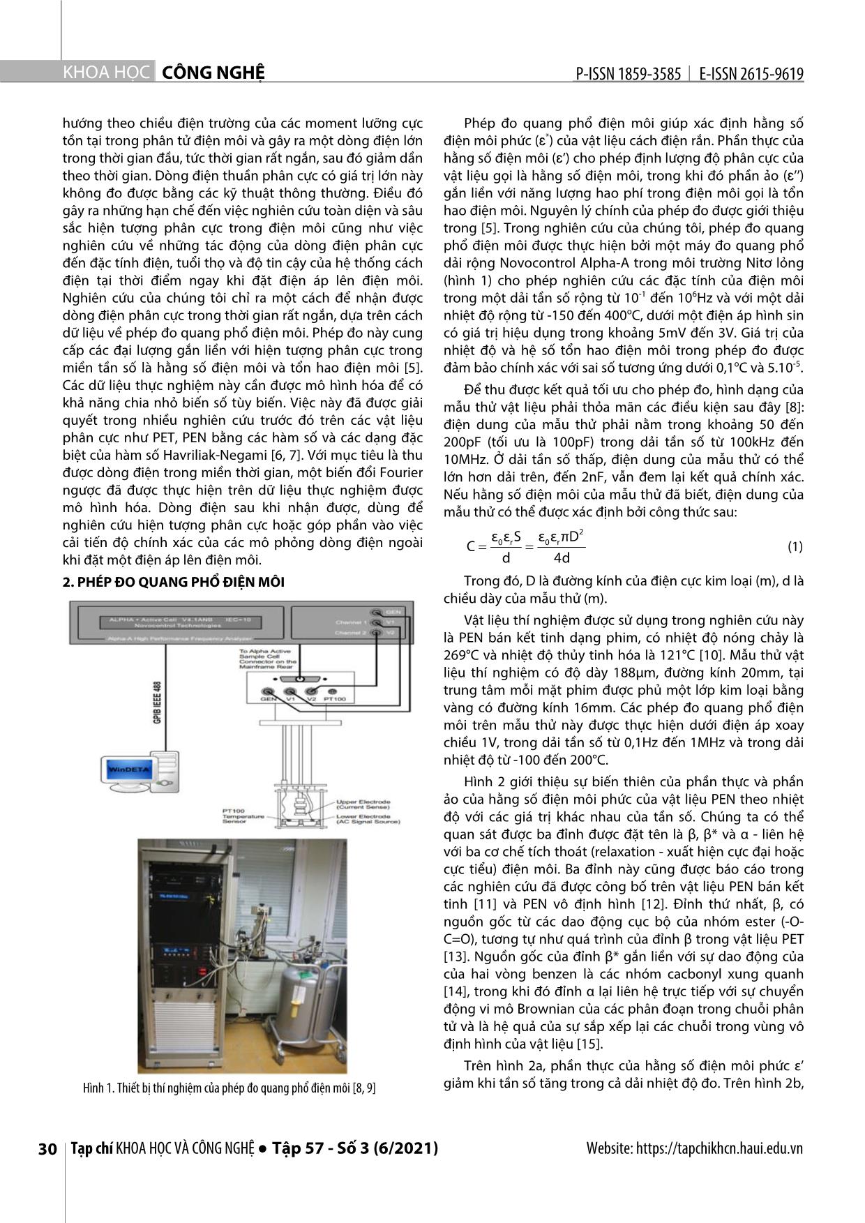 Phương pháp nghịch đảo để thu được dòng điện phân cực trong thời gian rất ngắn từ phép đo quang phổ điện môi trên vật liệu PEN trang 2