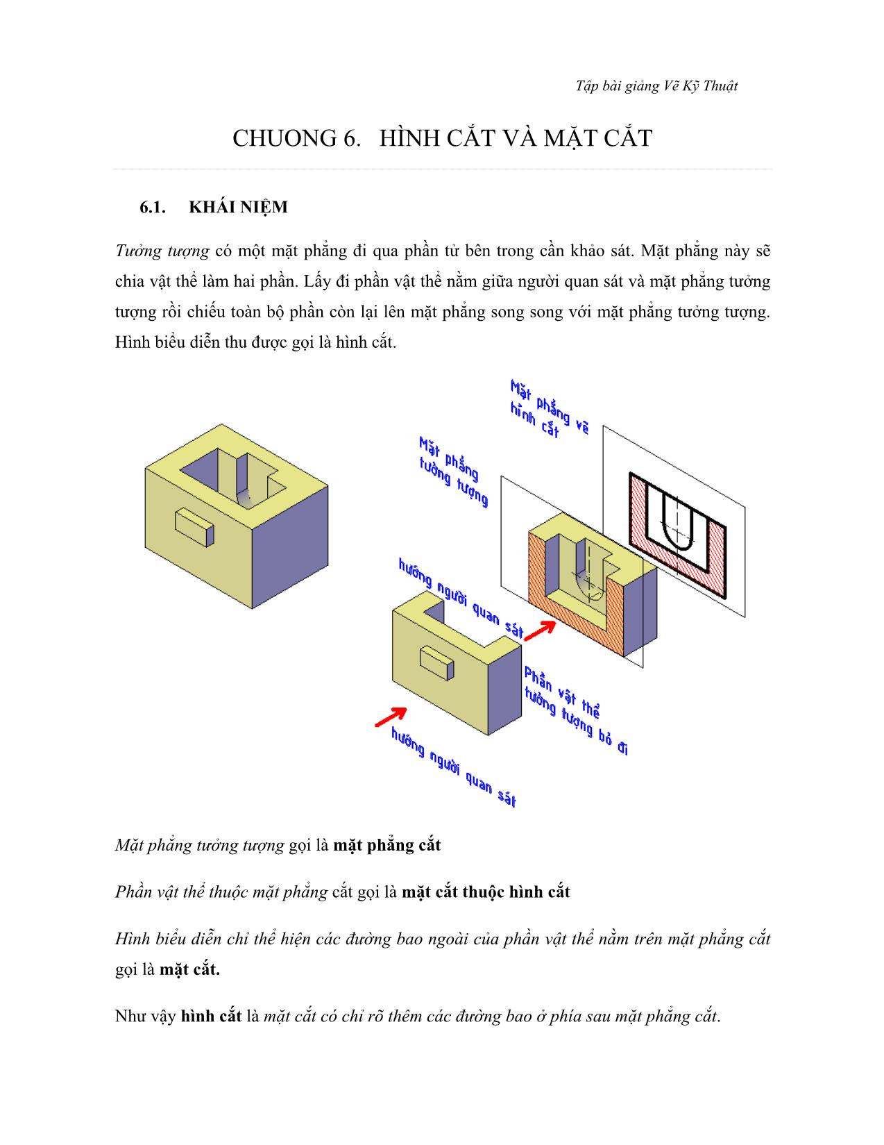 Bài giảng Vẽ kỹ thuật - Chương 6: Hình cắt và mặt cắt trang 1