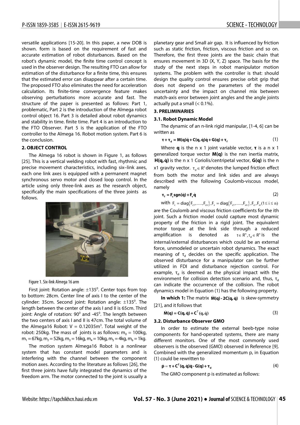 Using the finite - time disturbance observer (FTO) for robotic manipulator Almega 16 trang 2