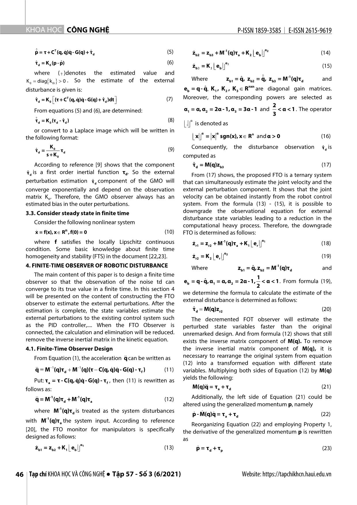 Using the finite - time disturbance observer (FTO) for robotic manipulator Almega 16 trang 3