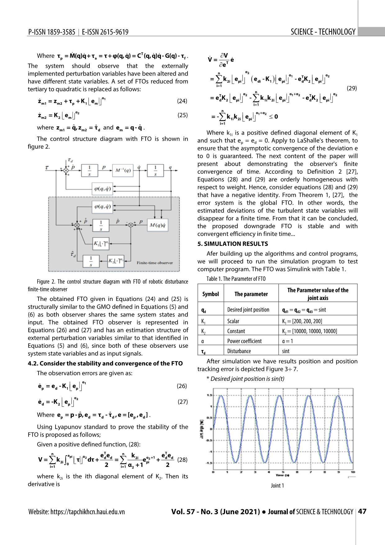 Using the finite - time disturbance observer (FTO) for robotic manipulator Almega 16 trang 4