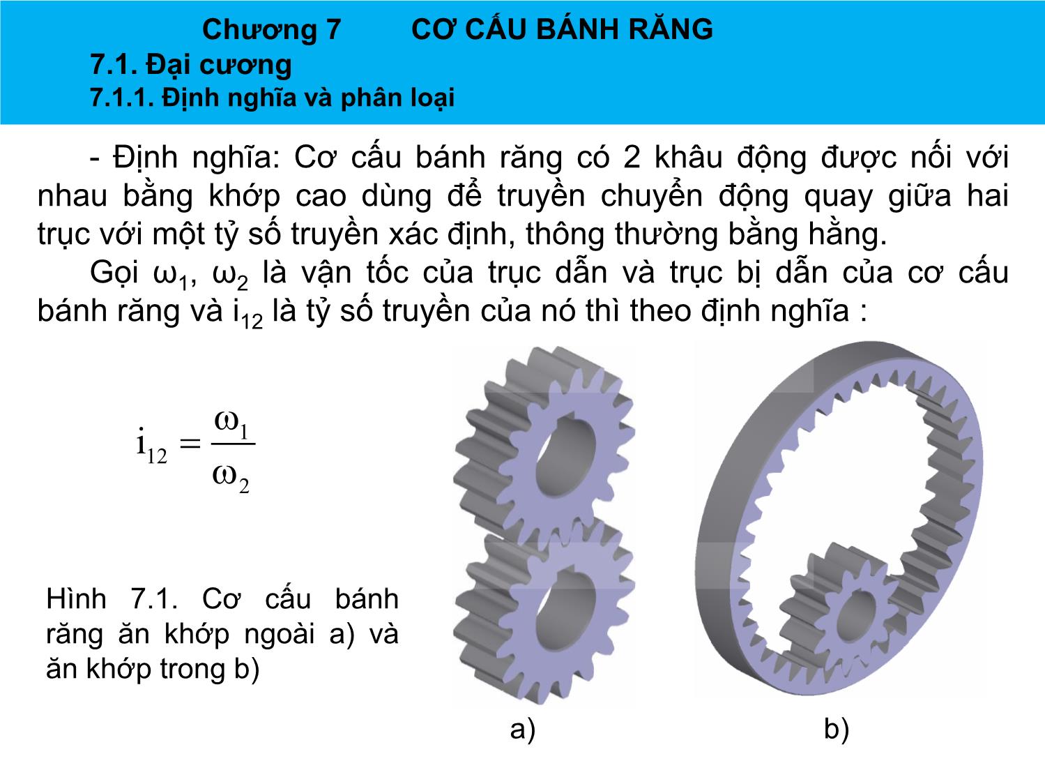 Bài giảng Nguyên lý máy - Chương 7: Cơ cấu bánh răng - Nguyễn Chí Hưng trang 5