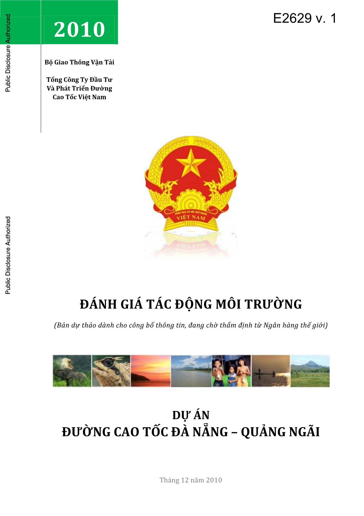 Báo cáo Đánh giá tác động môi trường - Dự án: Đường cao tốc Đà Nẵng – Quảng Ngãi trang 1