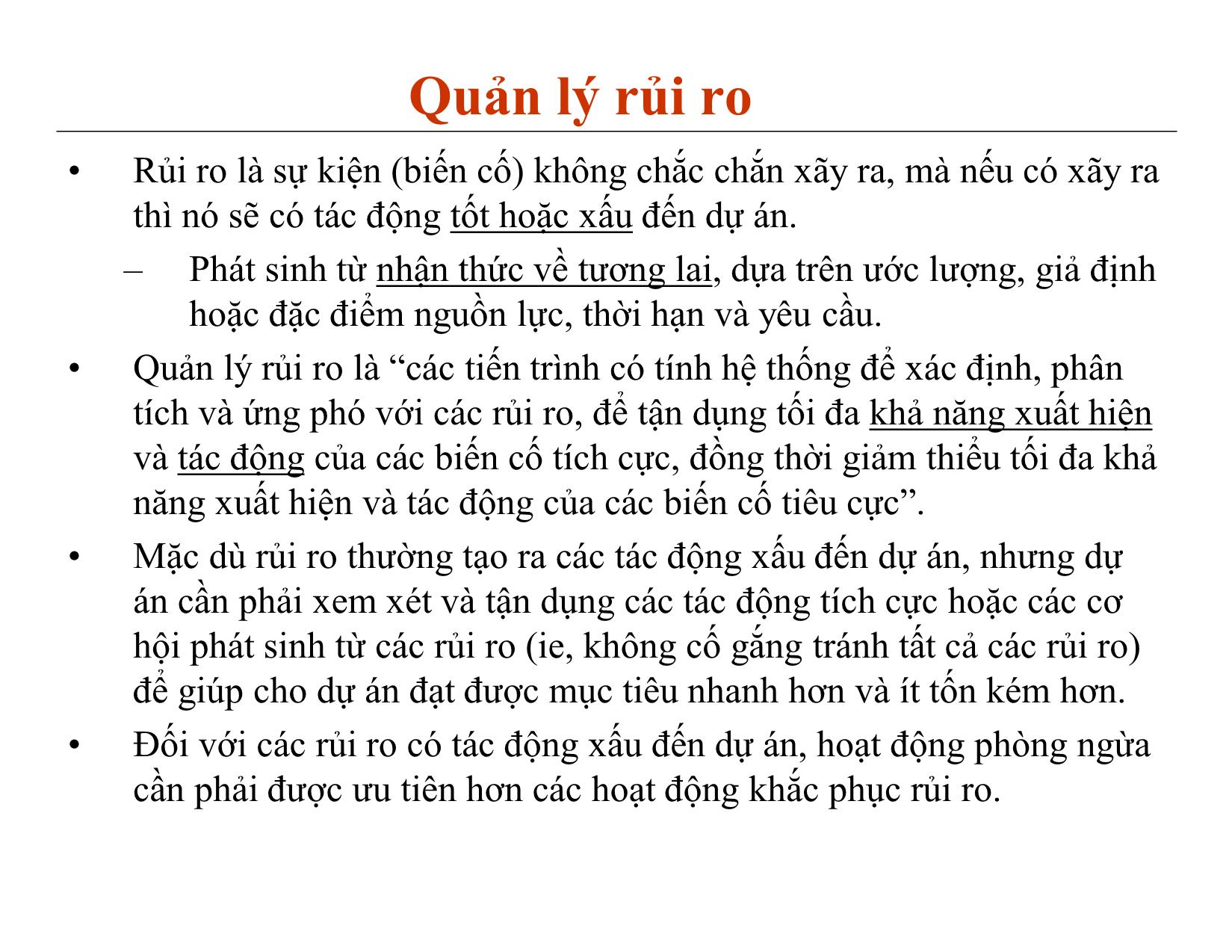 Bài giảng Quản lý dự án phần mềm - Chương 6: Quản lý rủi ro - Nguyễn Anh Hào trang 2