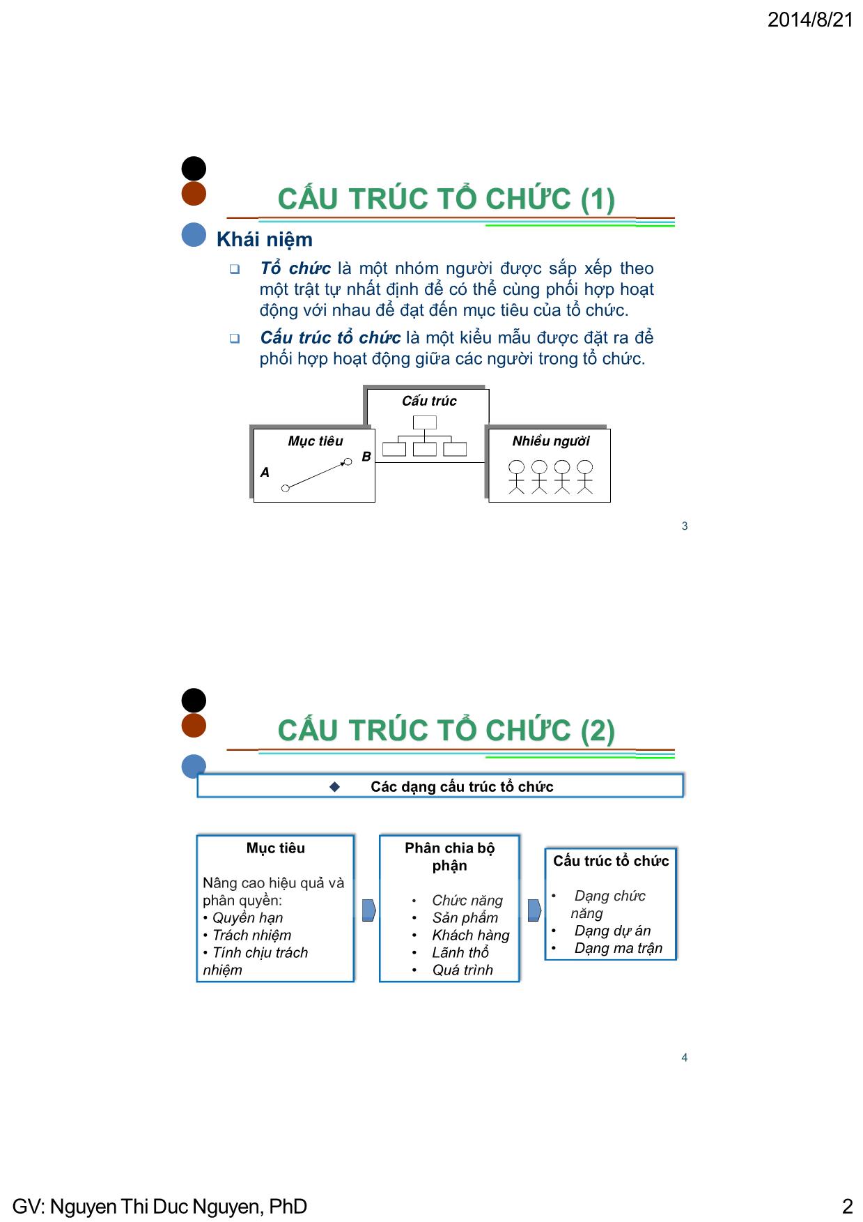 Bài giảng Quản lý dự án - Chương 3: Tổ chức dự án & các vấn đề trong quản lý dự án - Nguyễn Thị Đức Nguyên trang 2