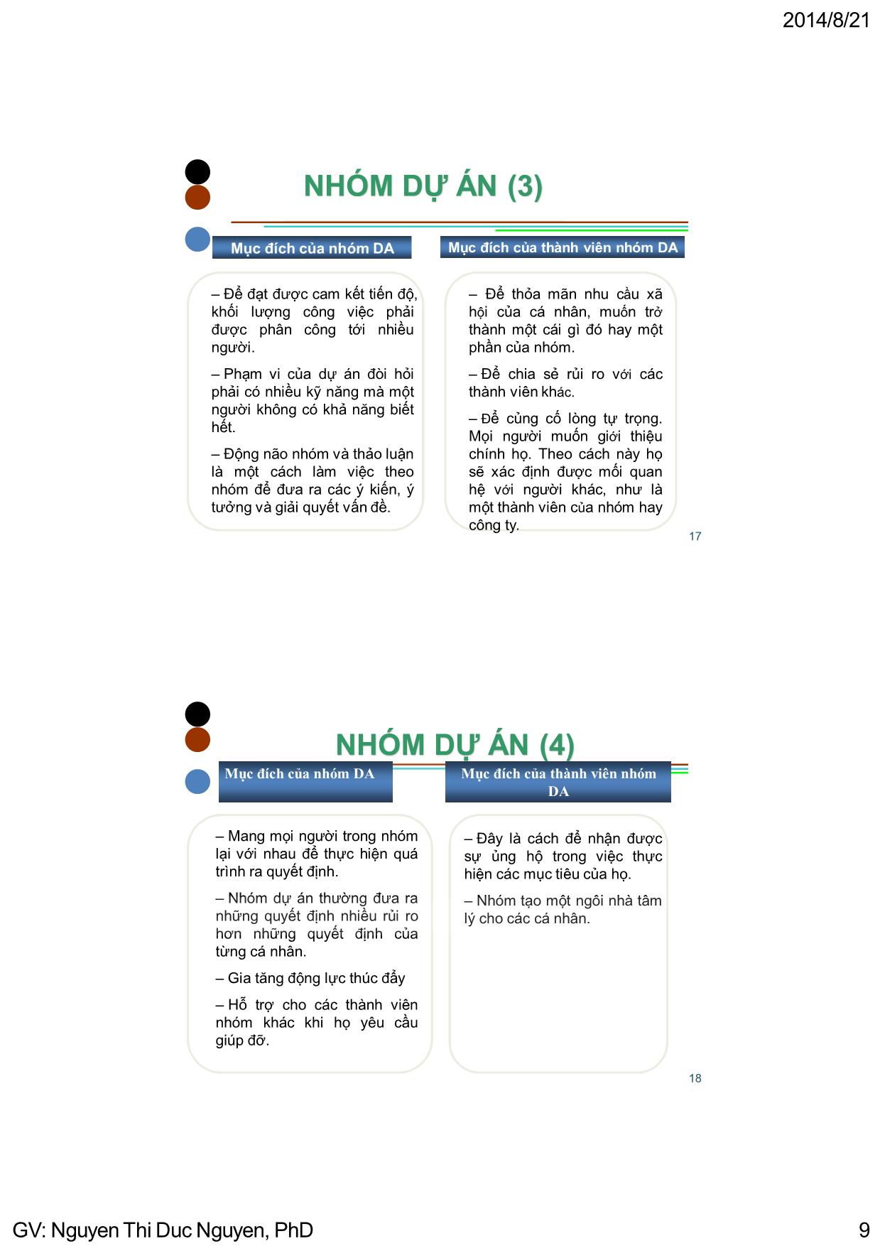 Bài giảng Quản lý dự án - Chương 3: Tổ chức dự án & các vấn đề trong quản lý dự án - Nguyễn Thị Đức Nguyên trang 9