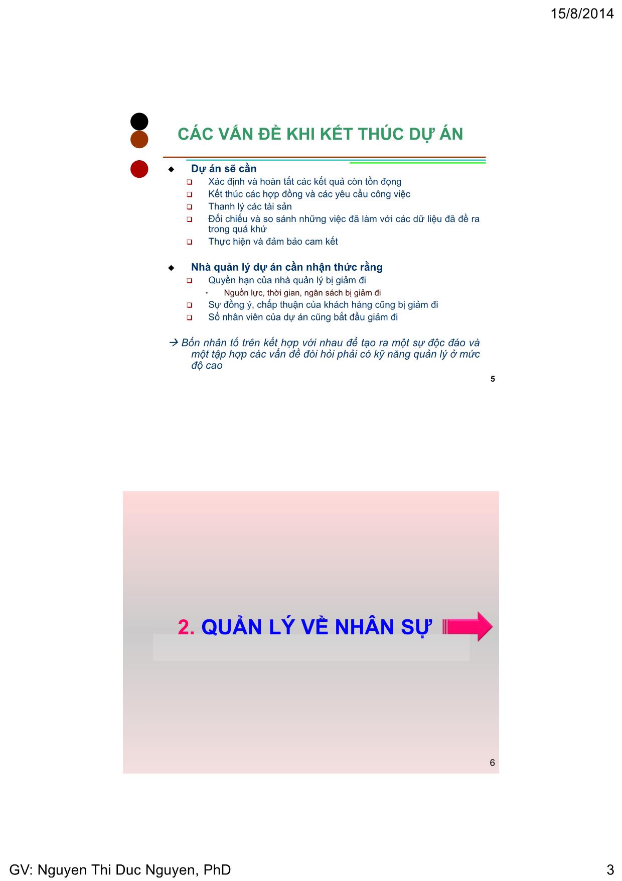 Bài giảng Quản lý dự án - Chương 6: Kết thúc dự án - Nguyễn Thị Đức Nguyên trang 3