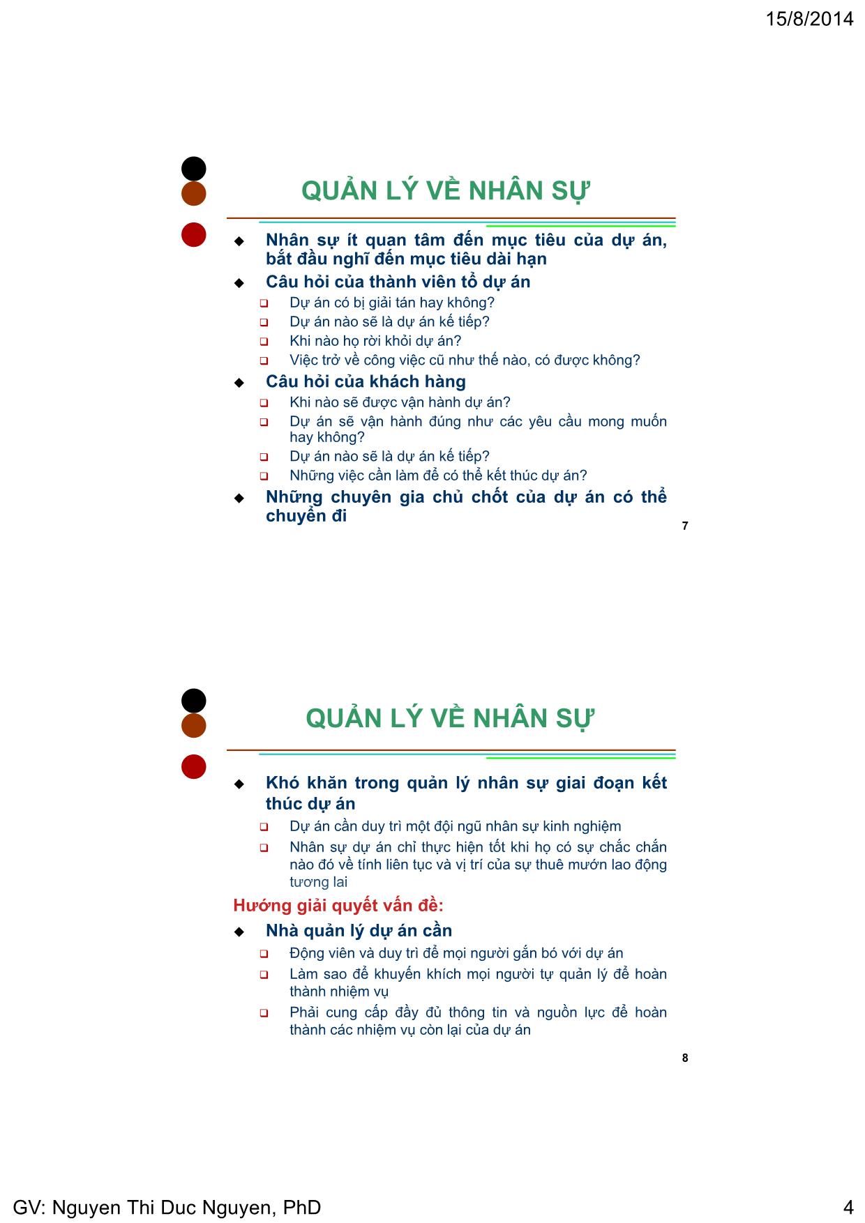 Bài giảng Quản lý dự án - Chương 6: Kết thúc dự án - Nguyễn Thị Đức Nguyên trang 4