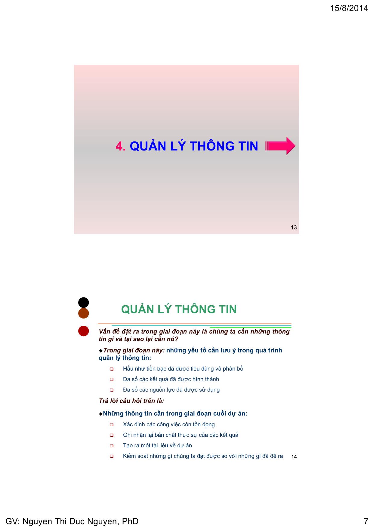 Bài giảng Quản lý dự án - Chương 6: Kết thúc dự án - Nguyễn Thị Đức Nguyên trang 7