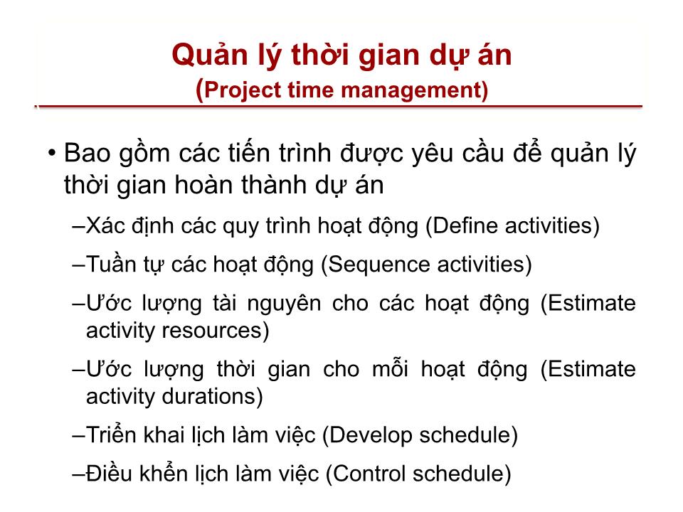 Bài giảng Quản lý dự án - Chương 6: Quản lý thời gian dự án (Project time management) trang 2