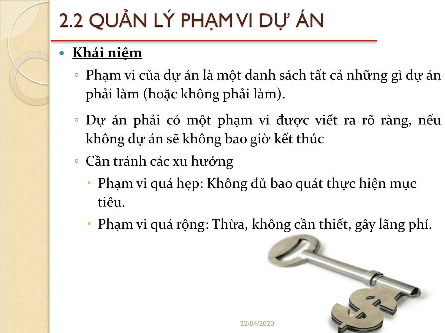 Bài giảng Quản lý dự án - Chương 2: Các nội dung cơ bản của quản lý dự án - Đỗ Văn Chính trang 8