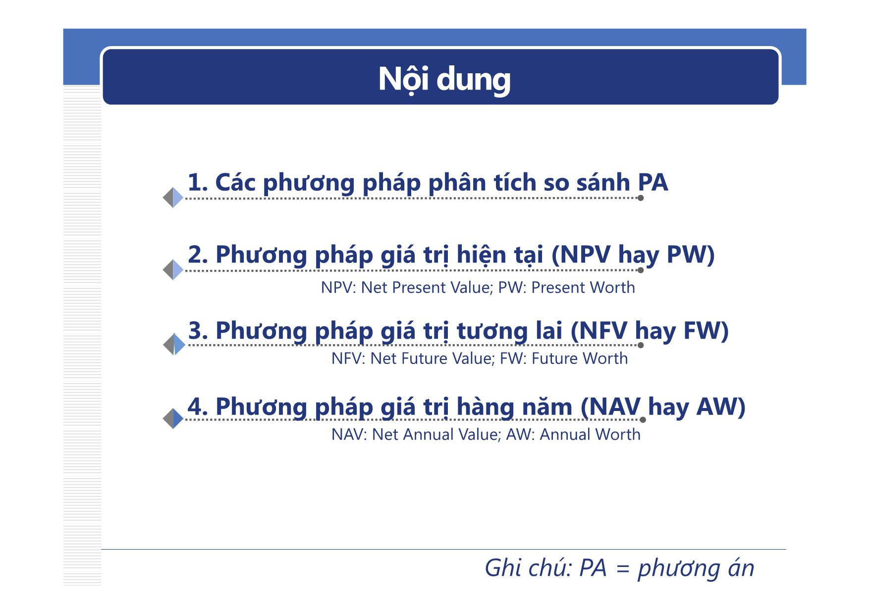 Bài giảng Lập và phân tích dự án cho kỹ sư - Chương 3: Phân tích phương án theo giá trị tương đương - Nguyễn Ngọc Bình Phương trang 2