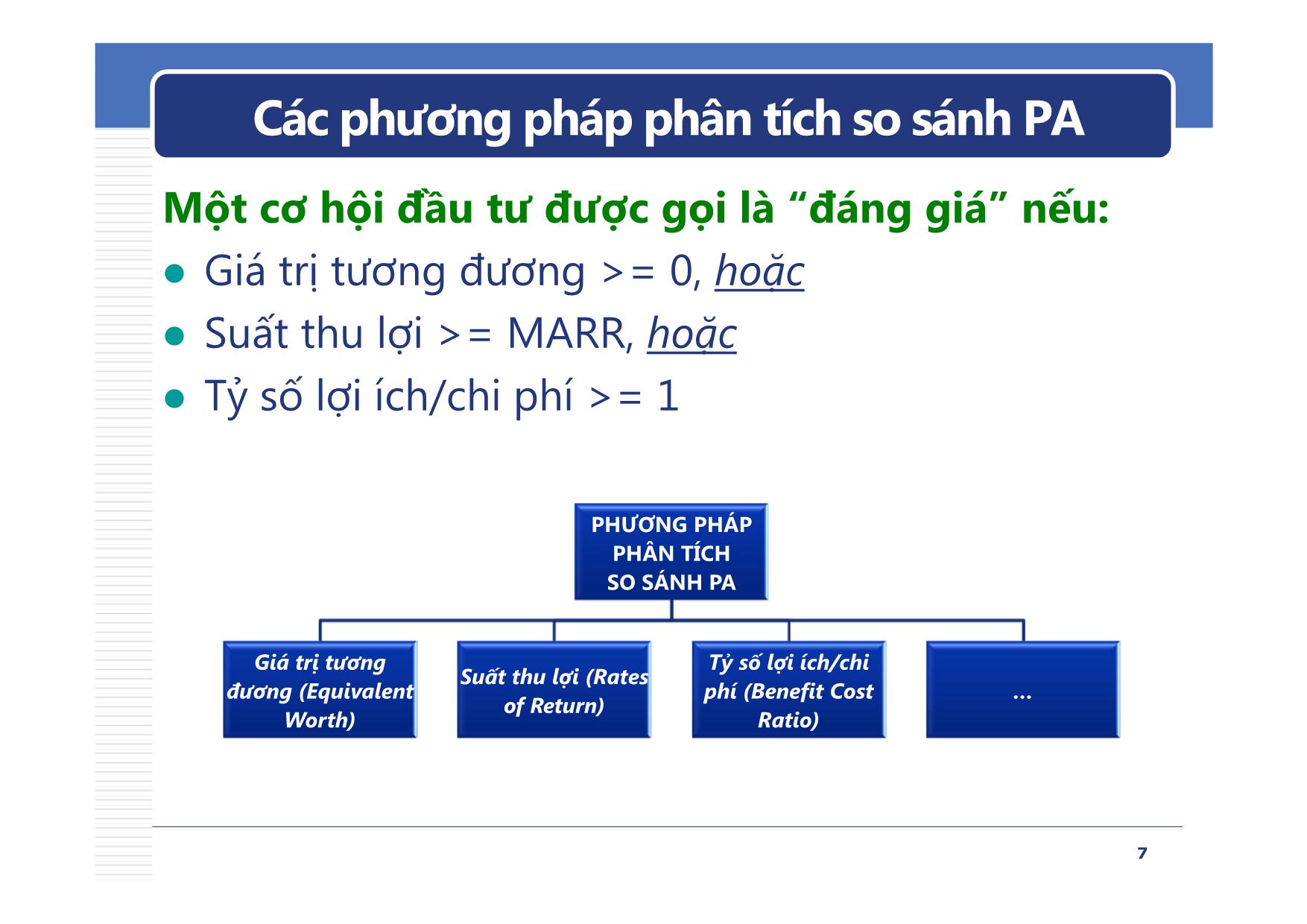 Bài giảng Lập và phân tích dự án cho kỹ sư - Chương 3: Phân tích phương án theo giá trị tương đương - Nguyễn Ngọc Bình Phương trang 7