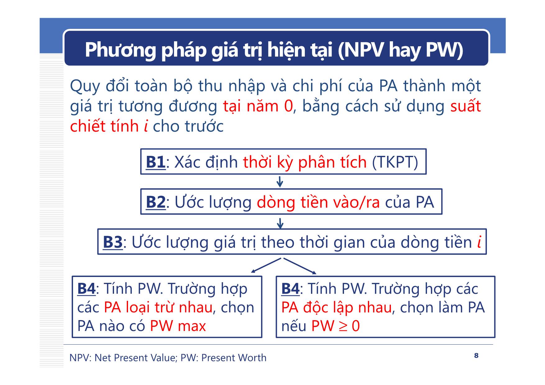 Bài giảng Lập và phân tích dự án cho kỹ sư - Chương 3: Phân tích phương án theo giá trị tương đương - Nguyễn Ngọc Bình Phương trang 8