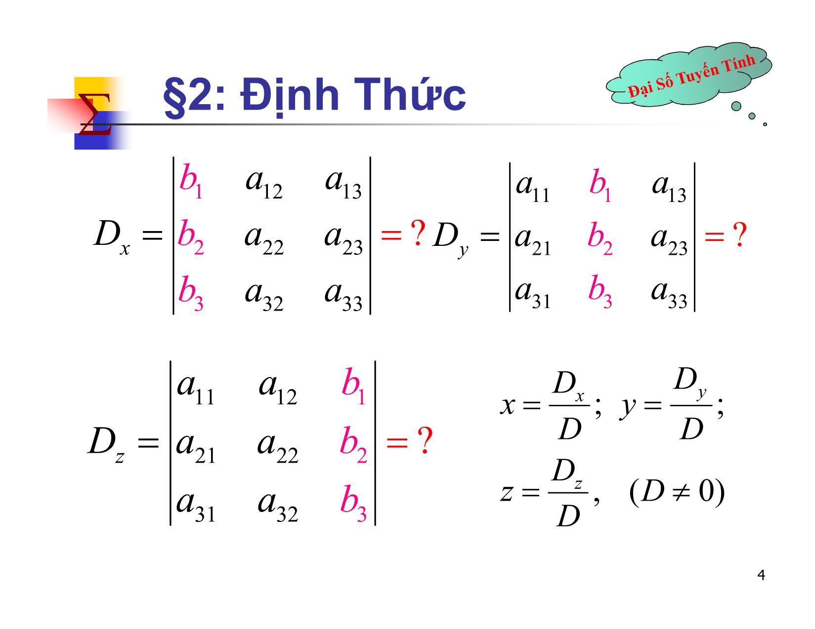 Bài giảng Đại số tuyến tính - Chương II: Ma trận. Định thức. Hệ phương trình tuyến tính - Bài 2: Định thức - Nguyễn Hải Sơn trang 4