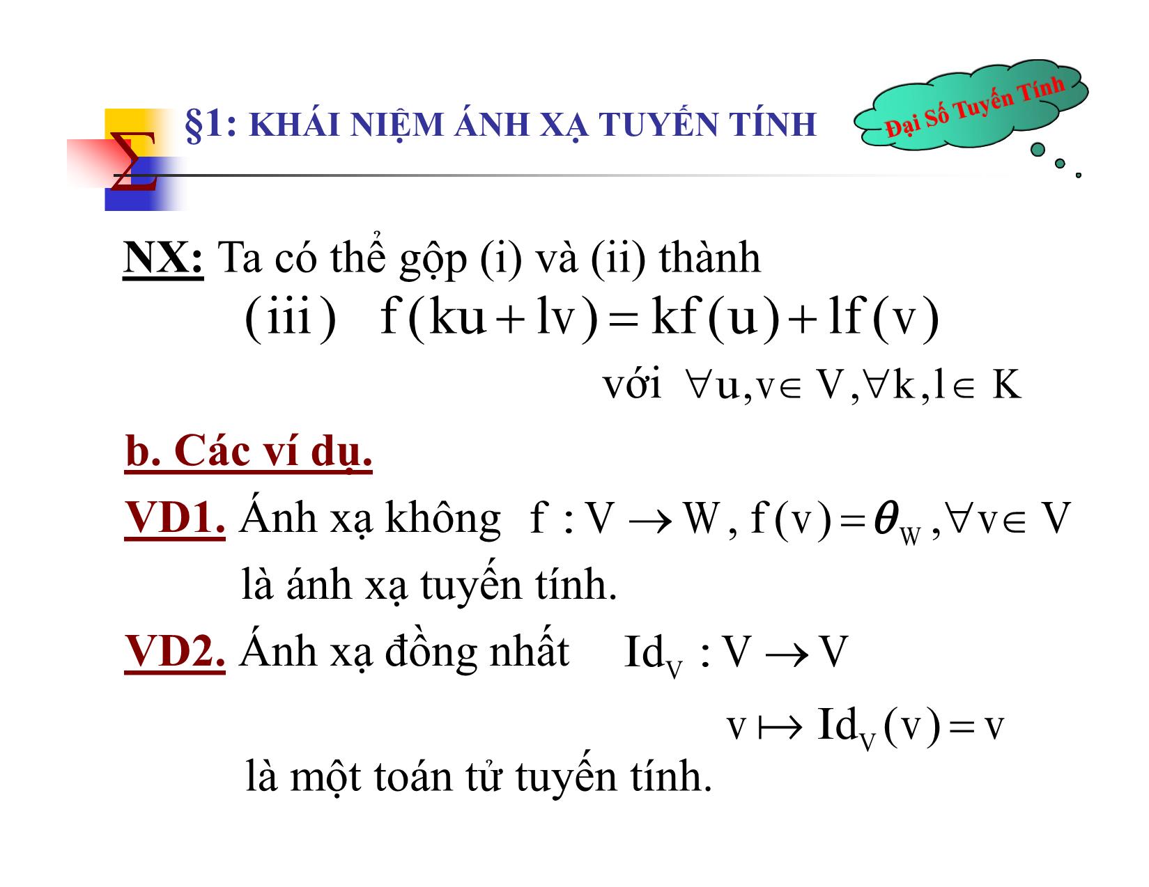 Bài giảng Đại số tuyến tính - Chương IV: Ánh xạ tuyến tính - Nguyễn Hải Sơn trang 3