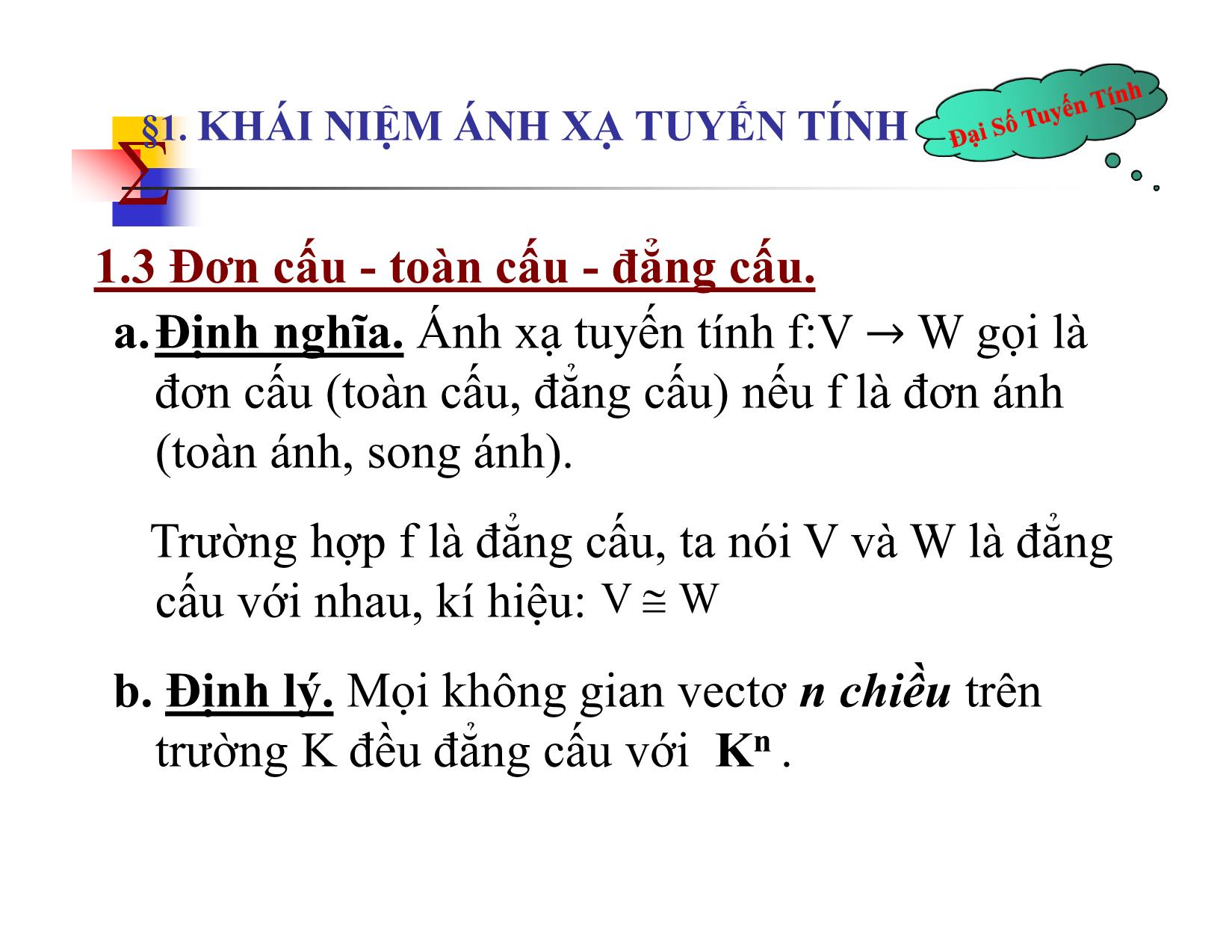 Bài giảng Đại số tuyến tính - Chương IV: Ánh xạ tuyến tính - Nguyễn Hải Sơn trang 9