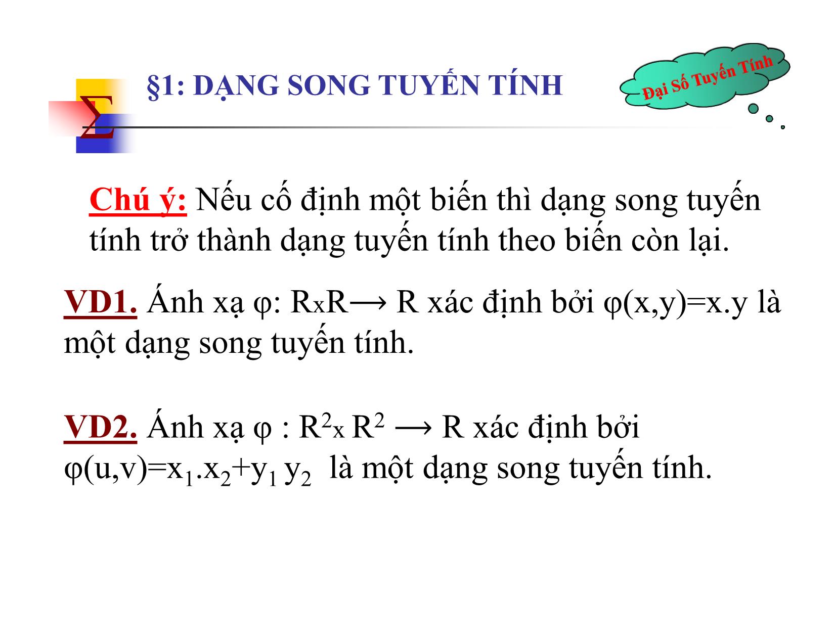 Bài giảng Đại số tuyến tính - Chương V: Dạng song tuyến tính, tích vô hướng và không gian Euclide - Nguyễn Hải Sơn trang 4