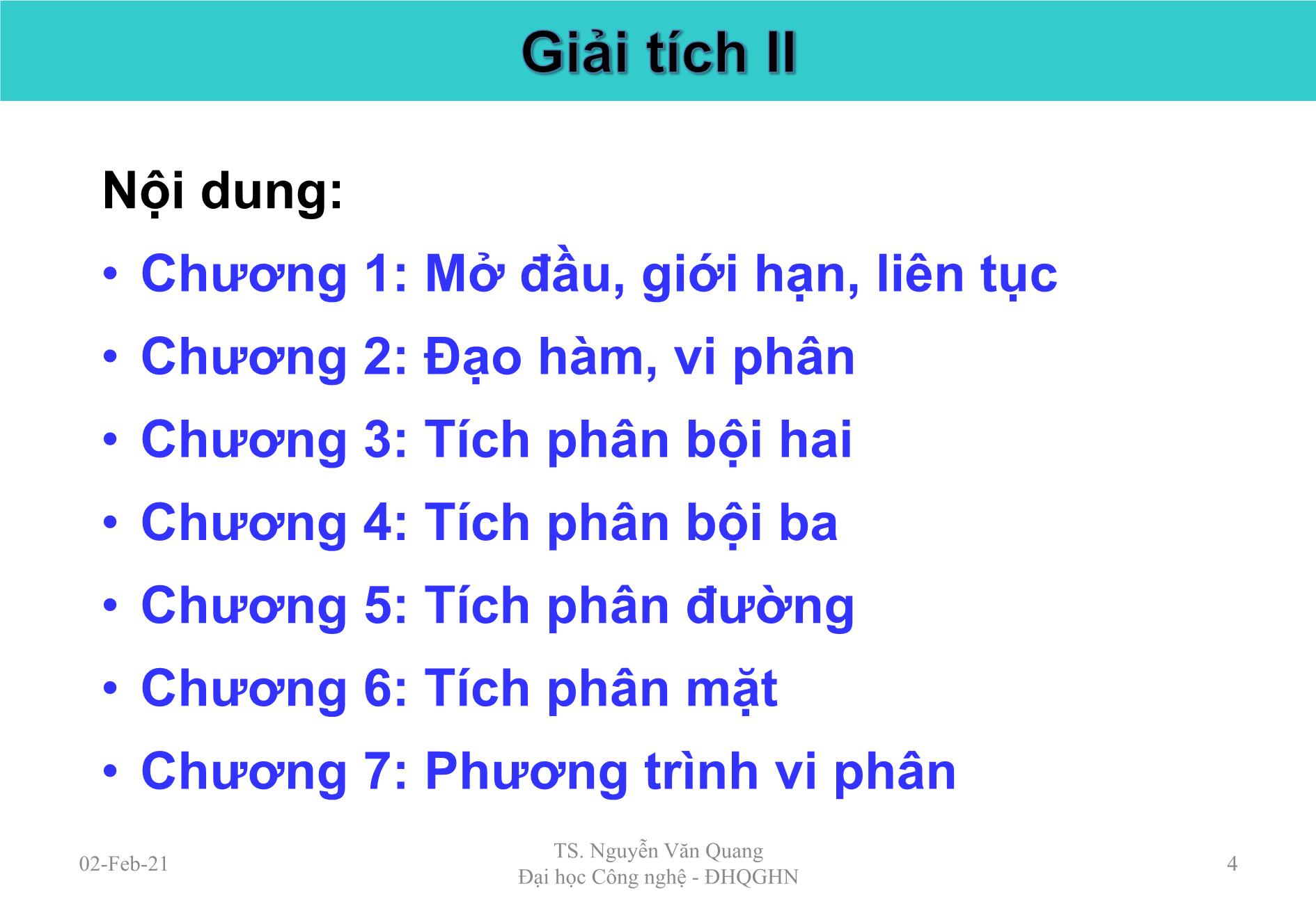 Bài giảng Giải tích II - Chương 1: Mở đầu, giới hạn, liên tục - Nguyễn Văn Quang trang 4