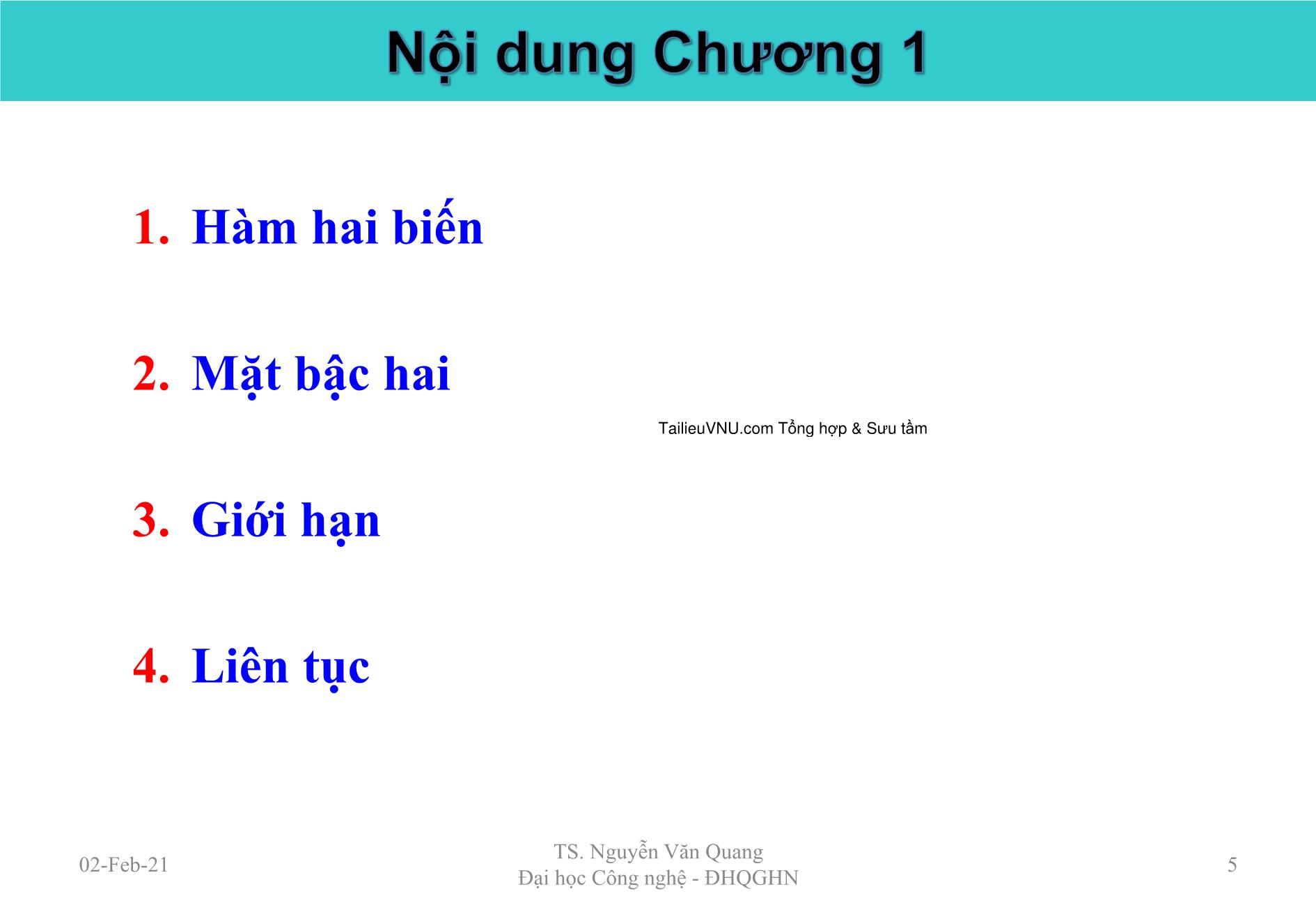 Bài giảng Giải tích II - Chương 1: Mở đầu, giới hạn, liên tục - Nguyễn Văn Quang trang 5