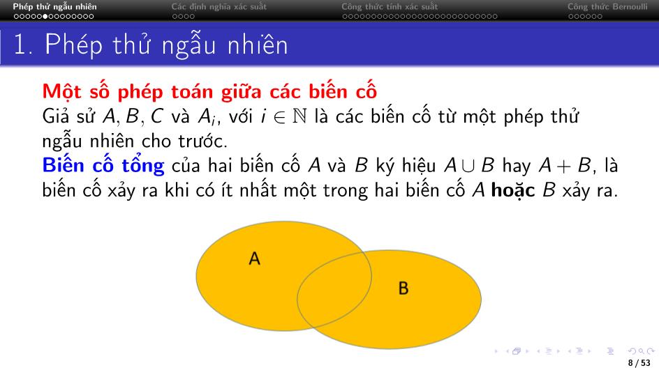 Bài giảng Lý thuyết xác suất - Chương 1: Biến cố ngẫu nhiên và xác suất trang 8