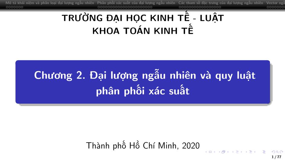 Bài giảng Lý thuyết xác suất - Chương 2: Đại lượng ngẫu nhiên và quy luật phân phối xác suất trang 1