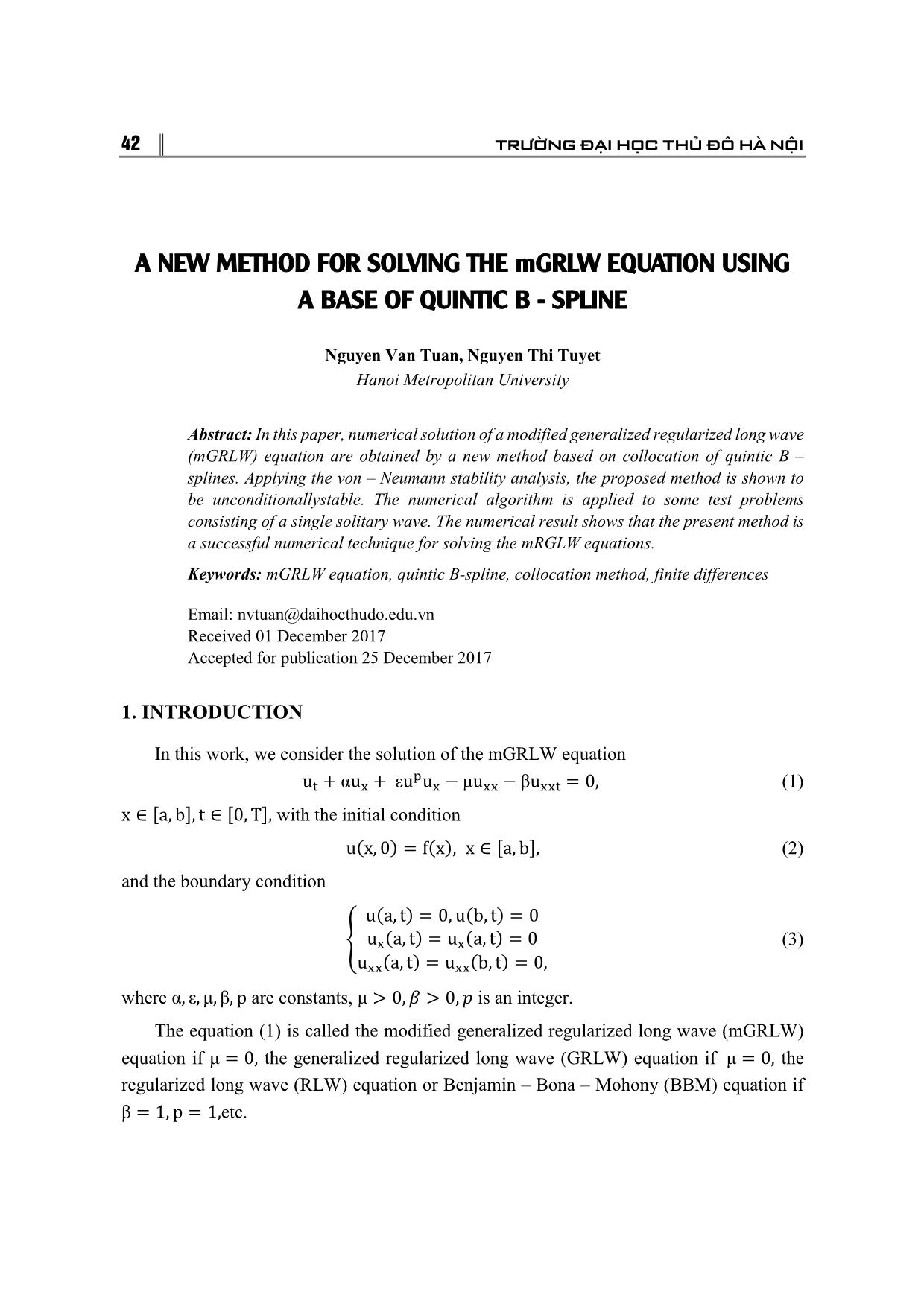 A new method for solving the mgrlw equation using a base of quintic B-Spline trang 1