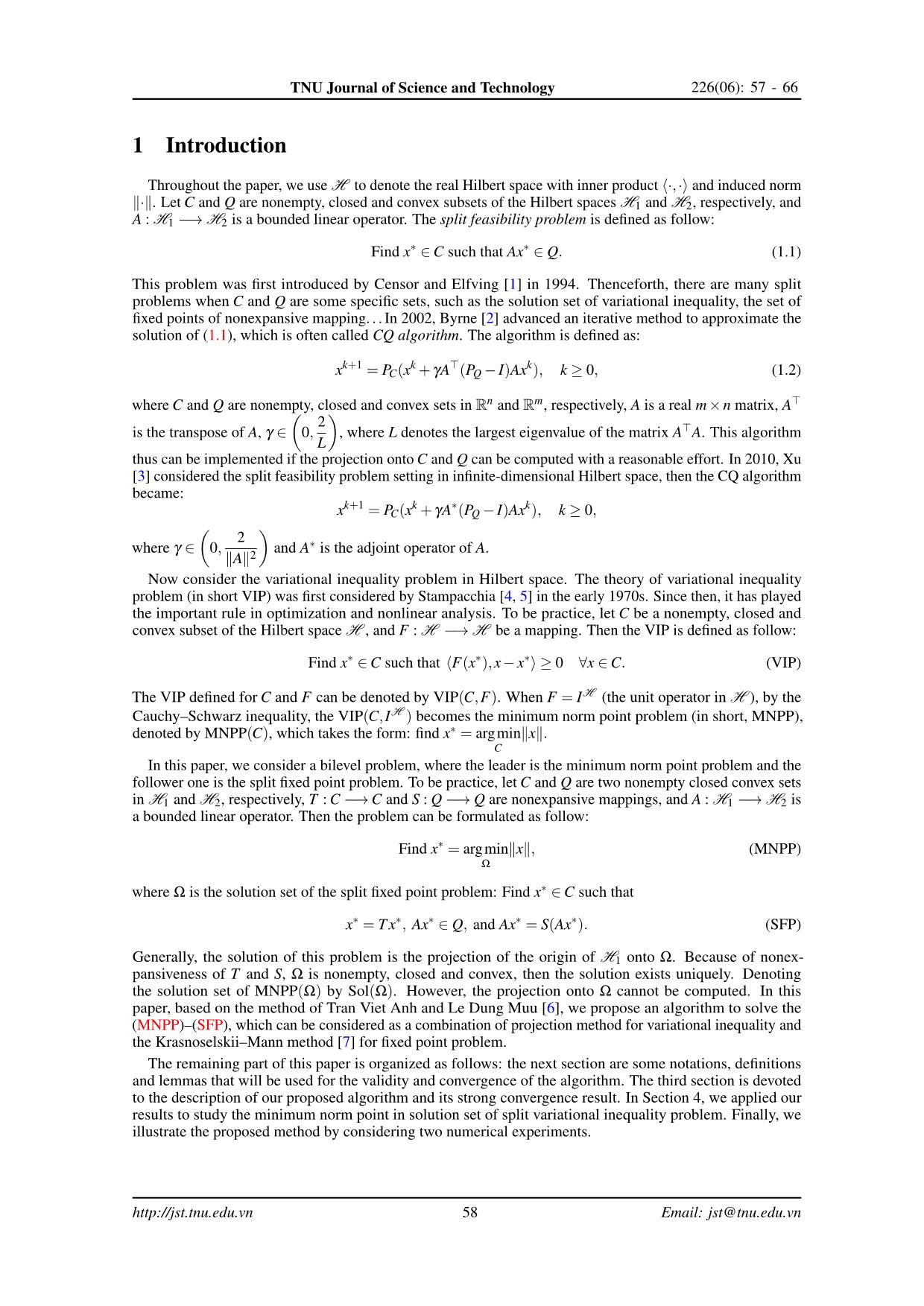 Một phương pháp lặp hiện tìm điểm có chuẩn nhỏ nhất trên tập nghiệm của bài toán điểm bất động tách trang 2