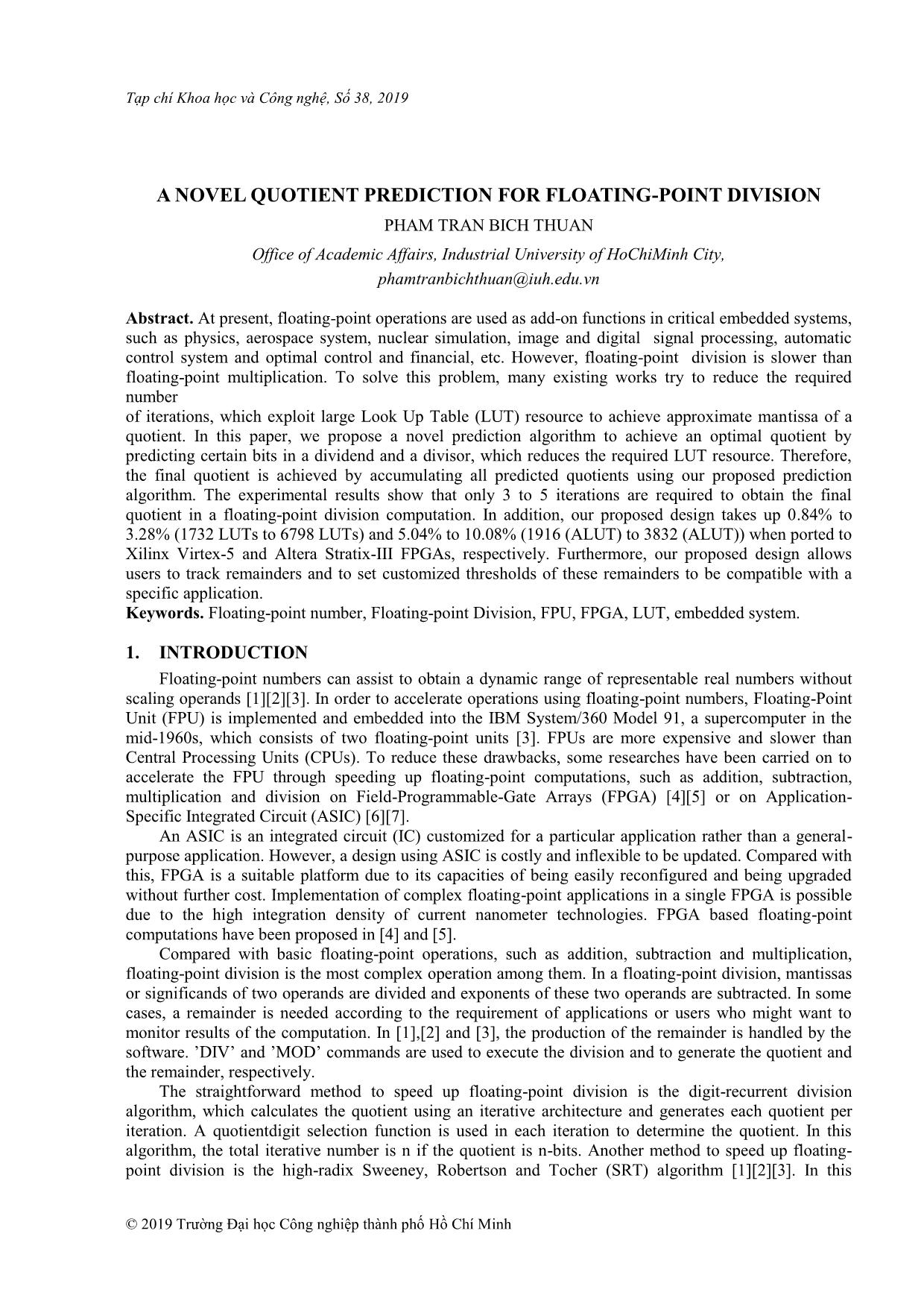 A novel quotient prediction for floating-point division trang 1