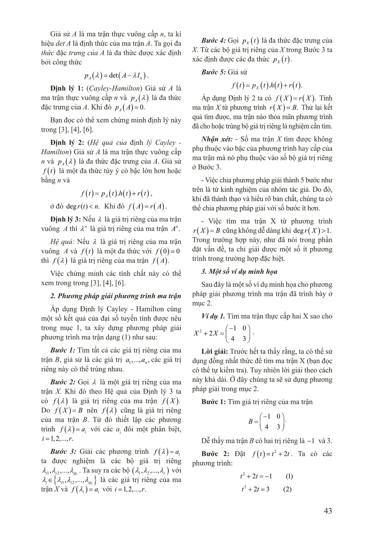Áp dụng định lý Cayley - Hamilton vào giải phương trình ma trận trang 2