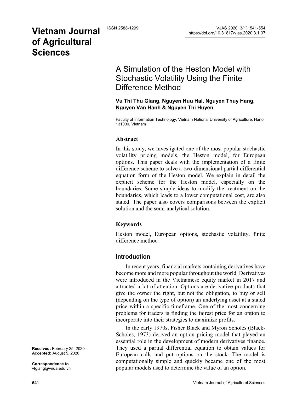 A simulation of the heston model with stochastic volatility using the finite difference method trang 1