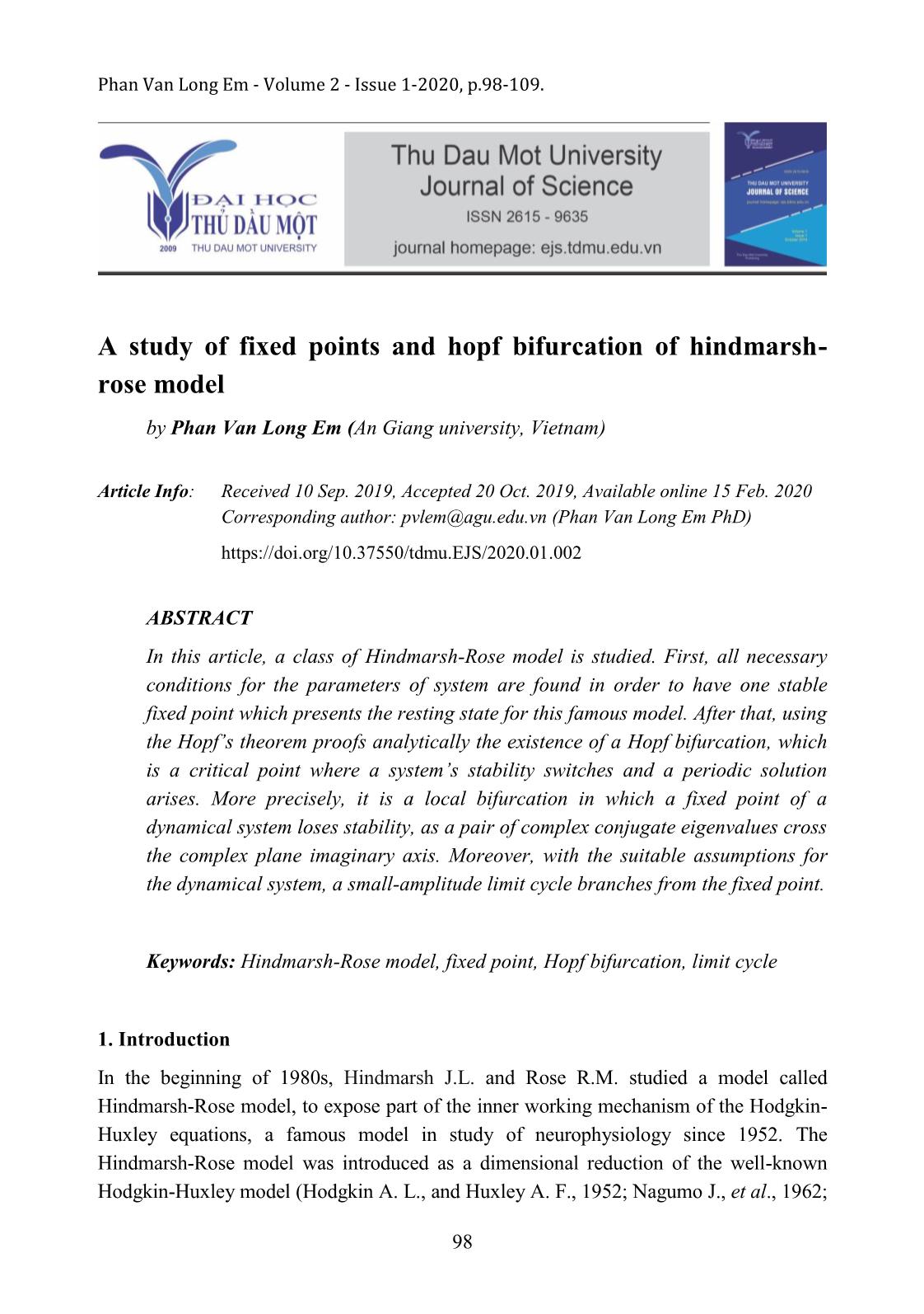A study of fixed points and hopf bifurcation of hindmarshrose model trang 1