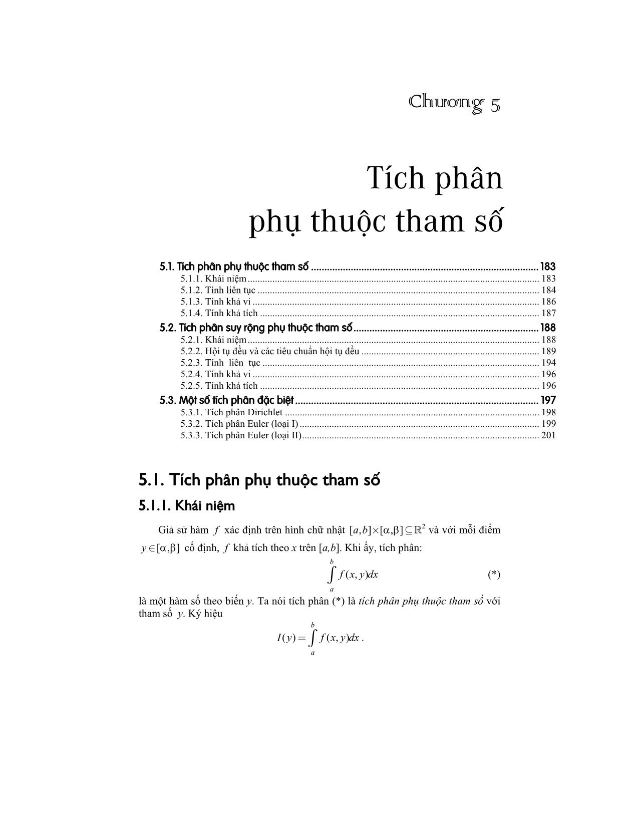 Bài giảng Giải tích các hàm nhiều biến - Chương 5: Tích phân phụ thuộc tham số trang 1