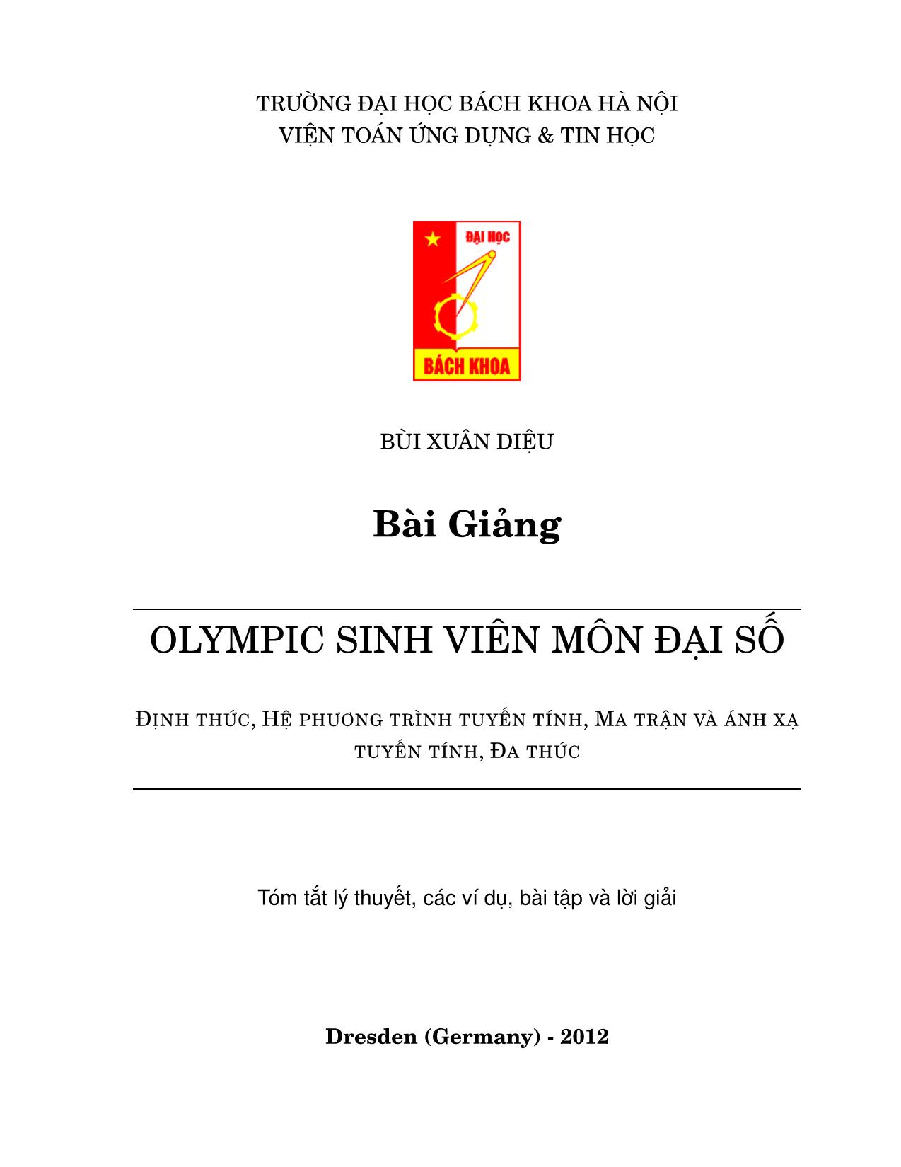 Bài giảng Olympic sinh viên môn Đại số trang 1