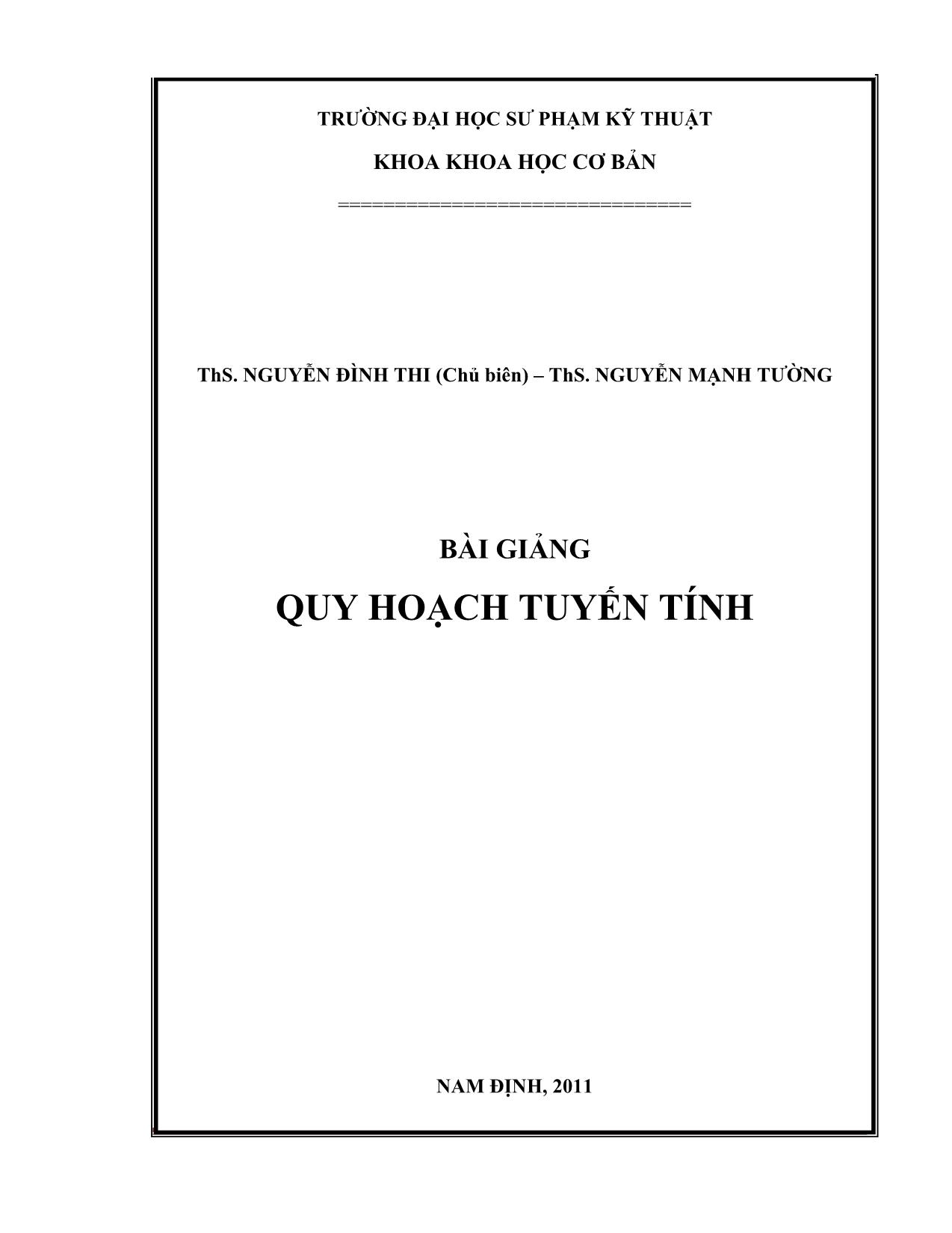 Bài giảng Quy hoạch tuyến tính - Nguyễn Đình Thi trang 1