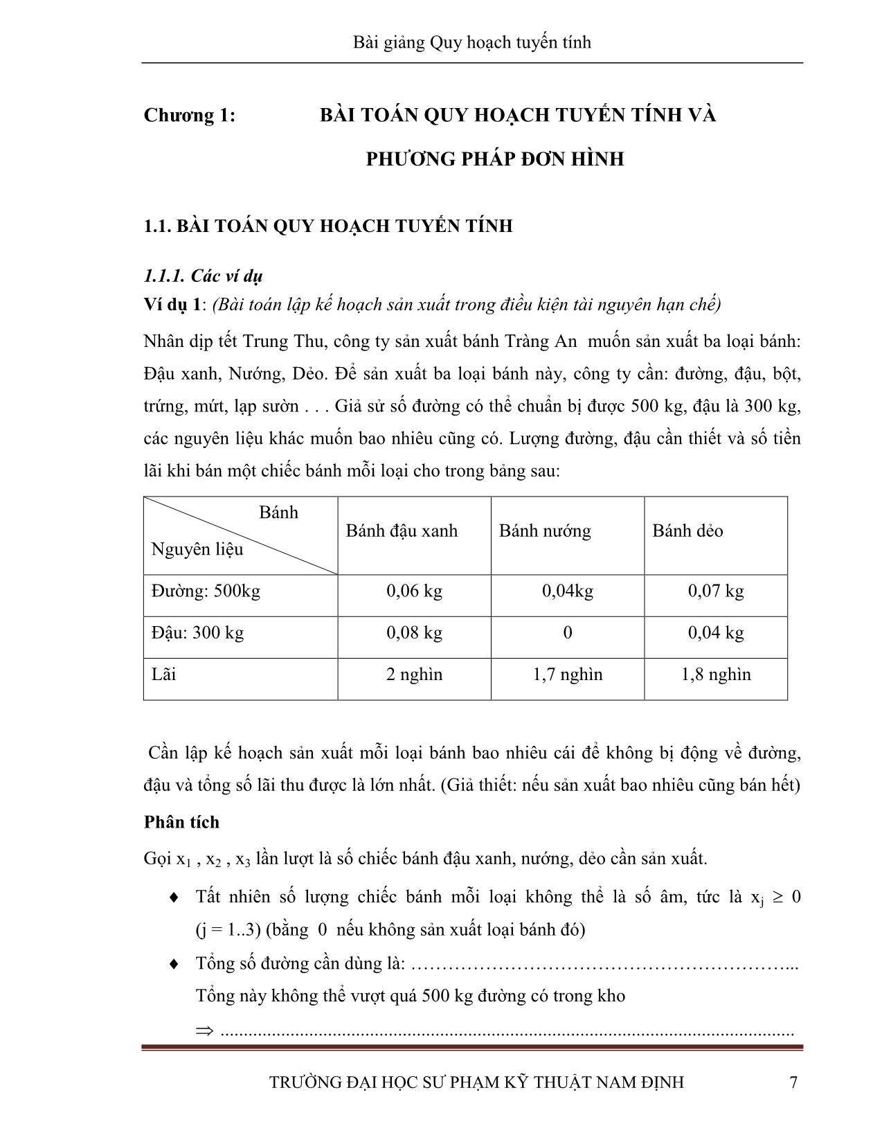 Bài giảng Quy hoạch tuyến tính - Nguyễn Đình Thi trang 7