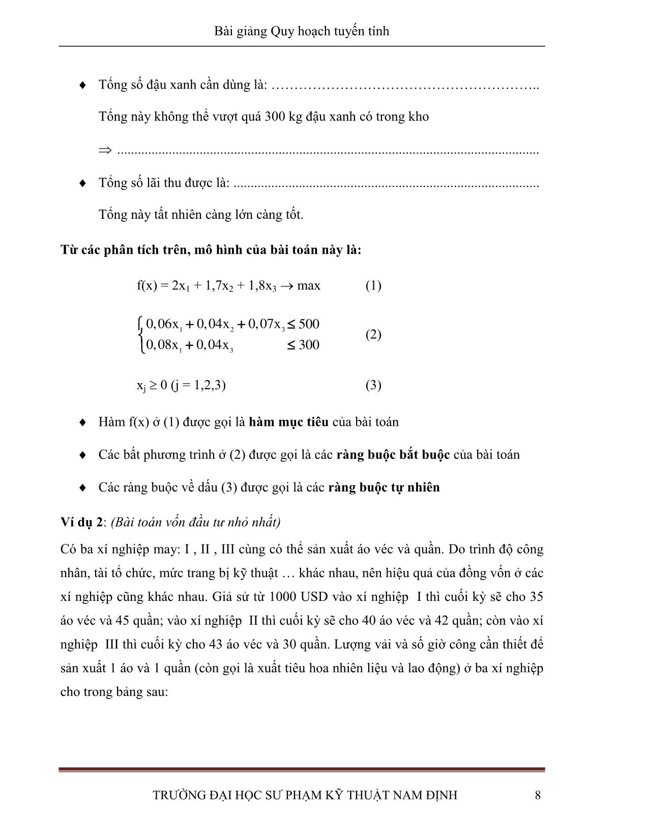 Bài giảng Quy hoạch tuyến tính - Nguyễn Đình Thi trang 8