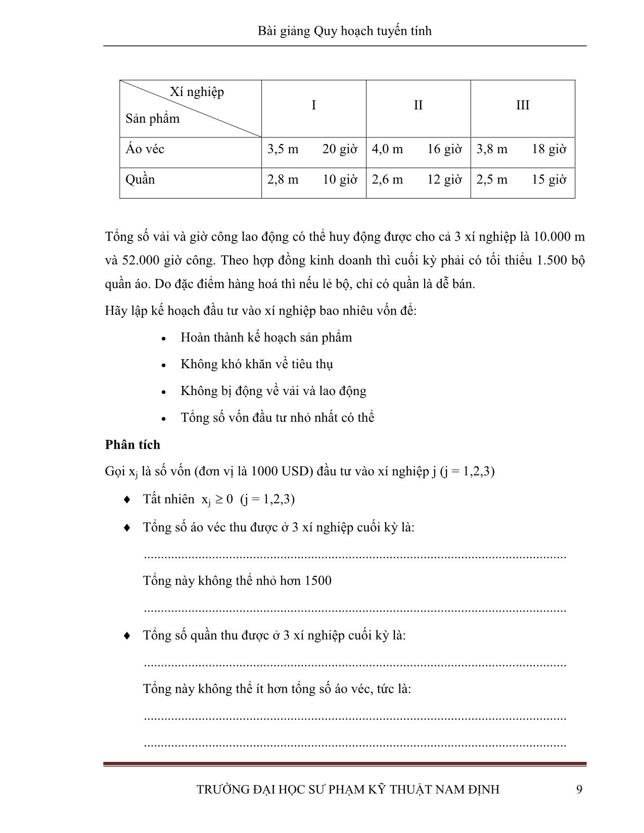 Bài giảng Quy hoạch tuyến tính - Nguyễn Đình Thi trang 9