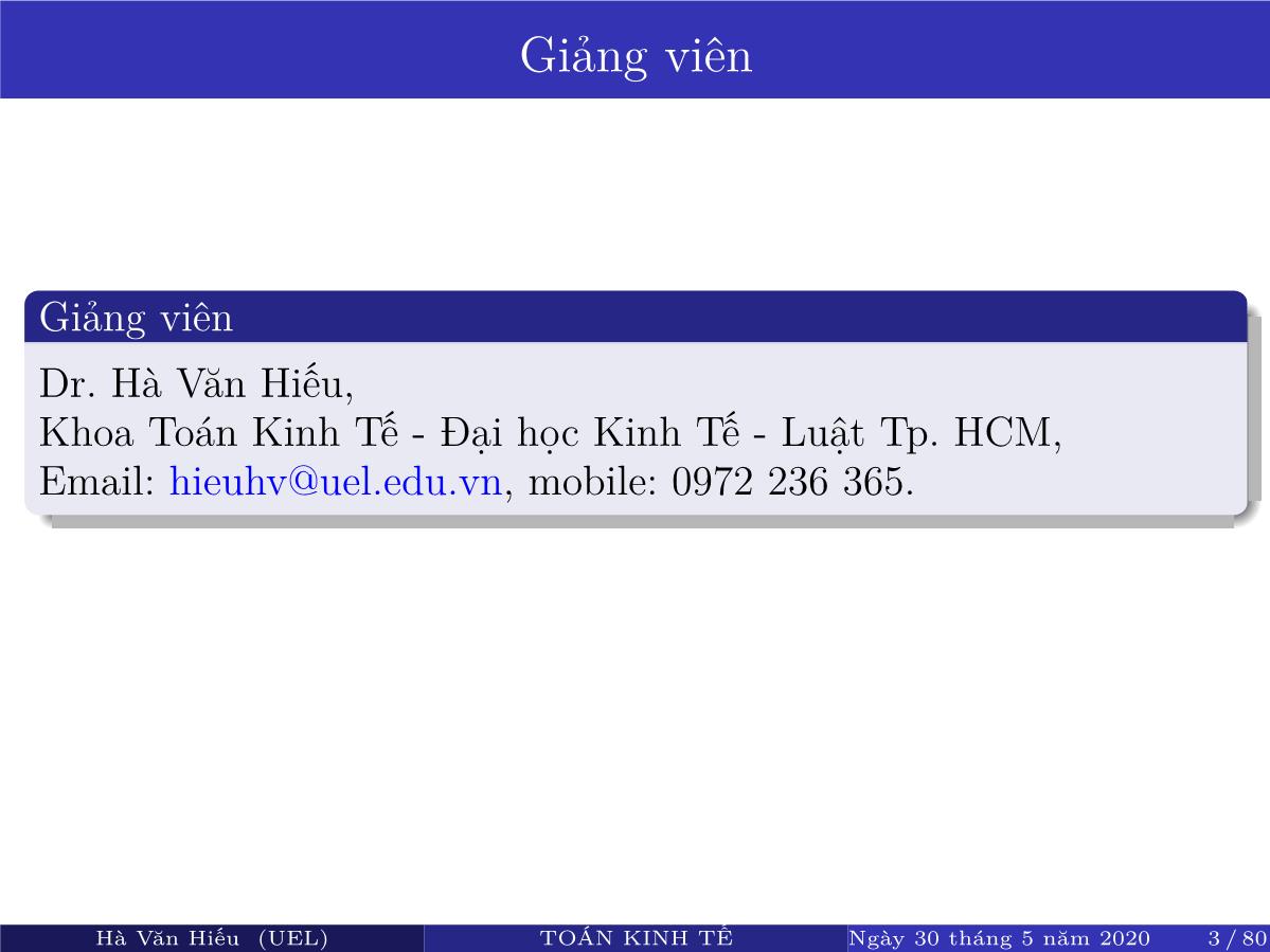 Bài giảng Toán kinh tế - Chương 1: Mô hình toán kinh tế - Phương pháp mô hình - Hà Văn Hiếu trang 3