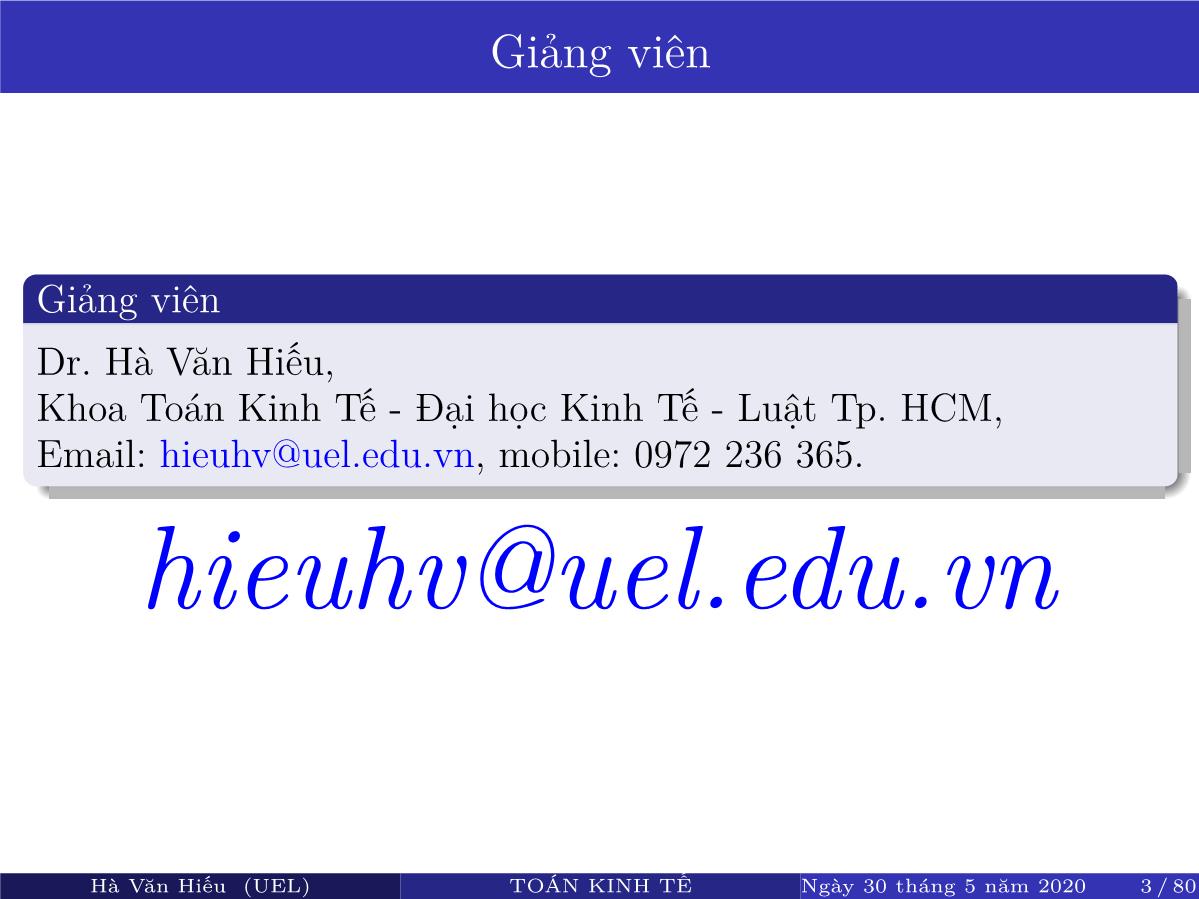 Bài giảng Toán kinh tế - Chương 1: Mô hình toán kinh tế - Phương pháp mô hình - Hà Văn Hiếu trang 4