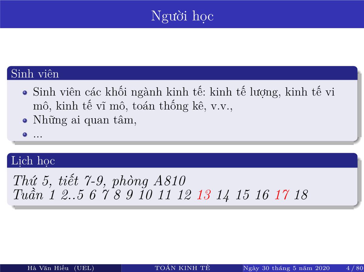 Bài giảng Toán kinh tế - Chương 1: Mô hình toán kinh tế - Phương pháp mô hình - Hà Văn Hiếu trang 5