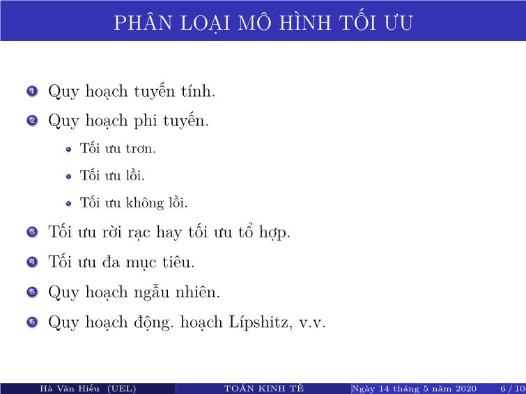 Bài giảng Toán kinh tế - Chương 3: Bài toán tối ưu trong kinh tế - Hà Văn Hiếu trang 6