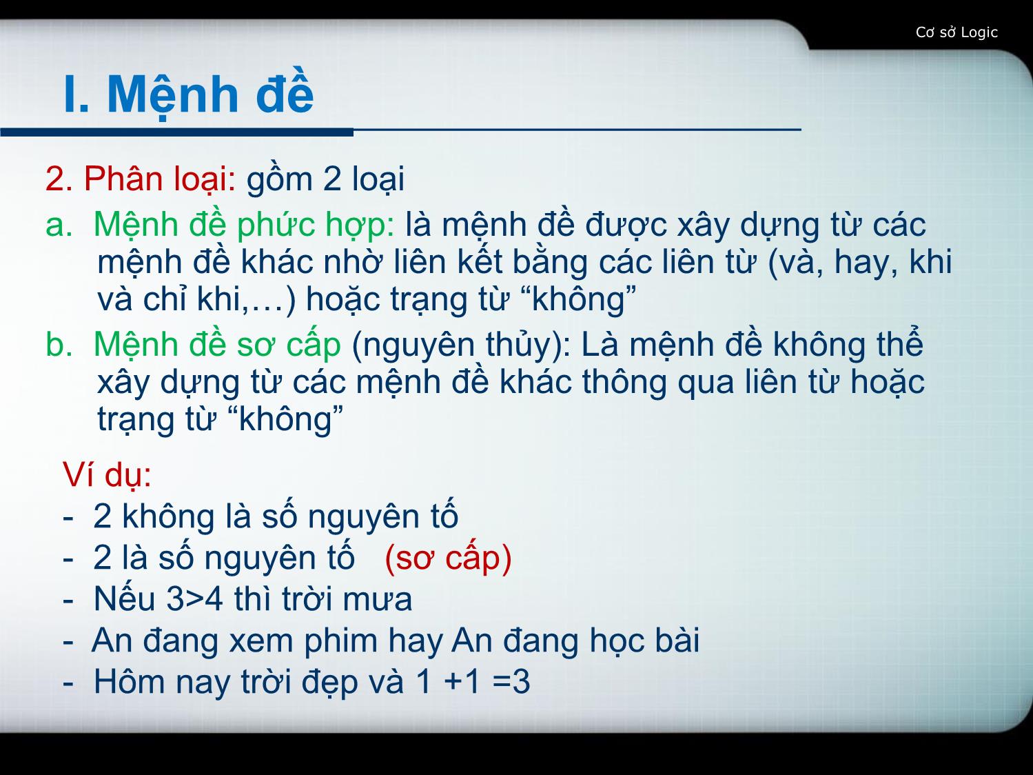 Bài giảng Toán rời rạc 1 - Chương I: Cơ sở logic - Võ Văn Phúc trang 7