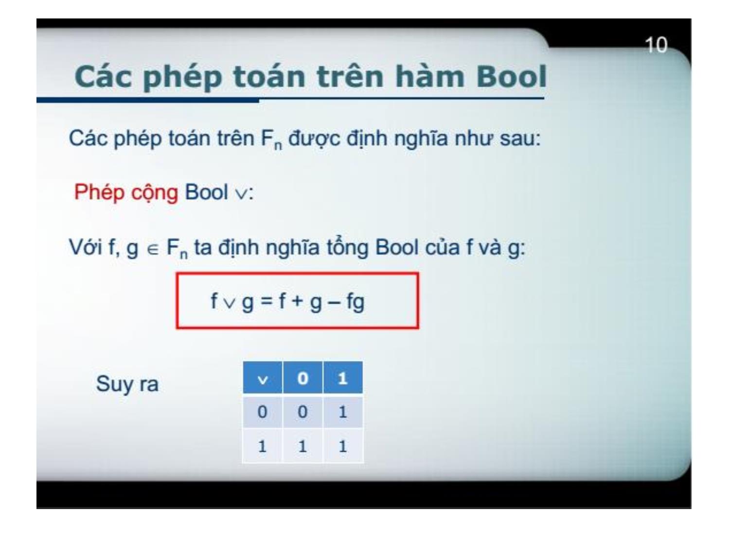 Bài giảng Toán rời rạc 1 - Chương IV: Đại số Bool - Võ Văn Phúc trang 10