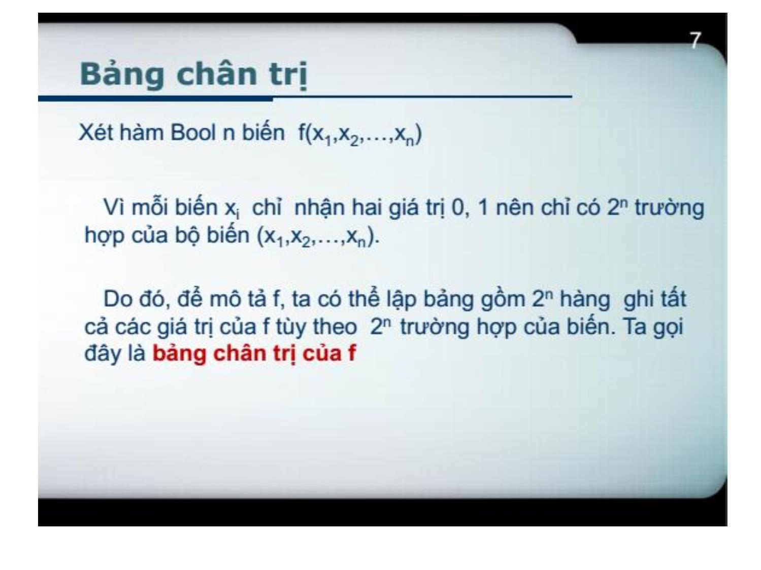 Bài giảng Toán rời rạc 1 - Chương IV: Đại số Bool - Võ Văn Phúc trang 7