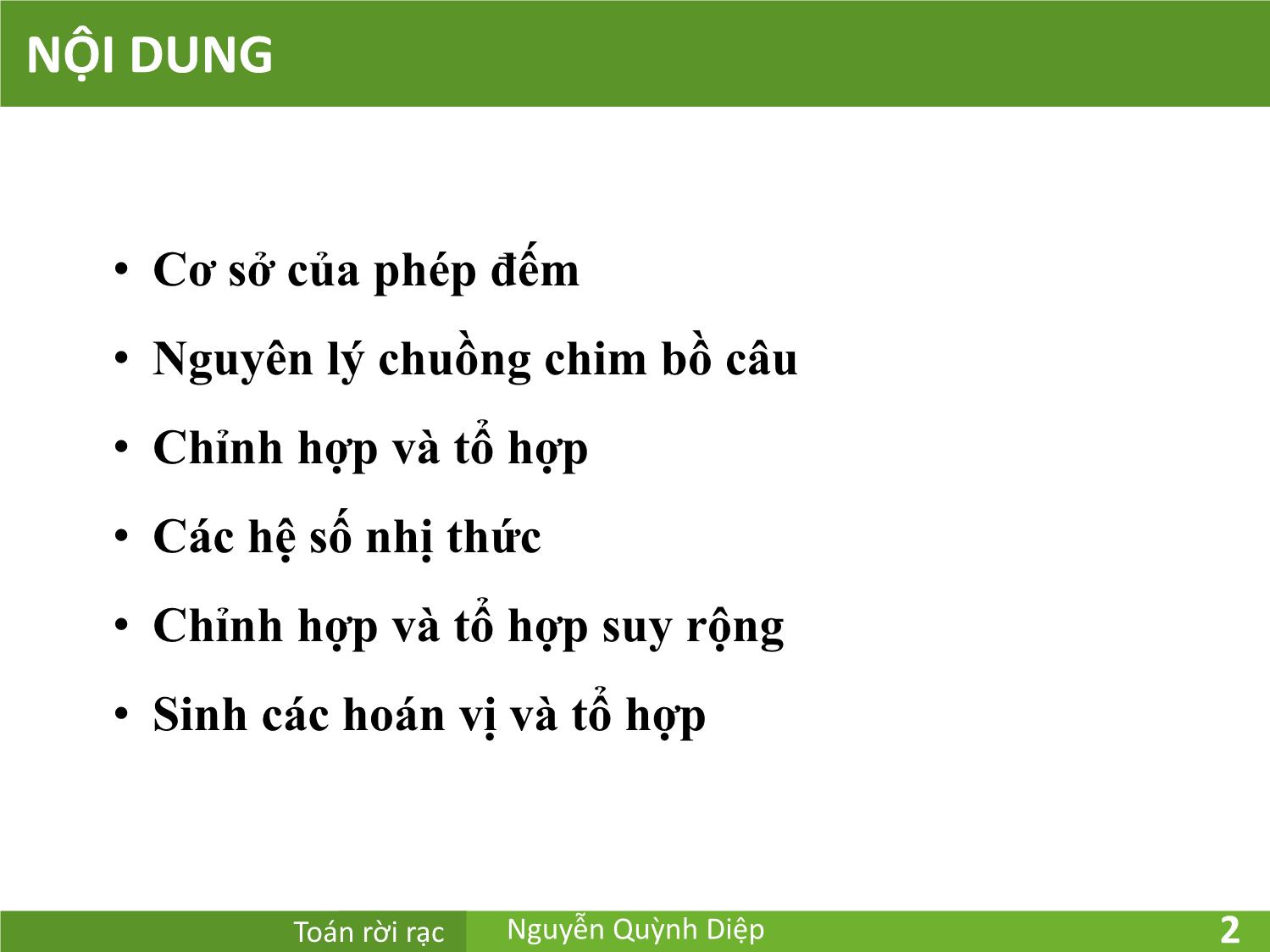 Bài giảng Toán rời rạc - Chương 4: Đếm các phần tử - Nguyễn Quỳnh Diệp trang 2