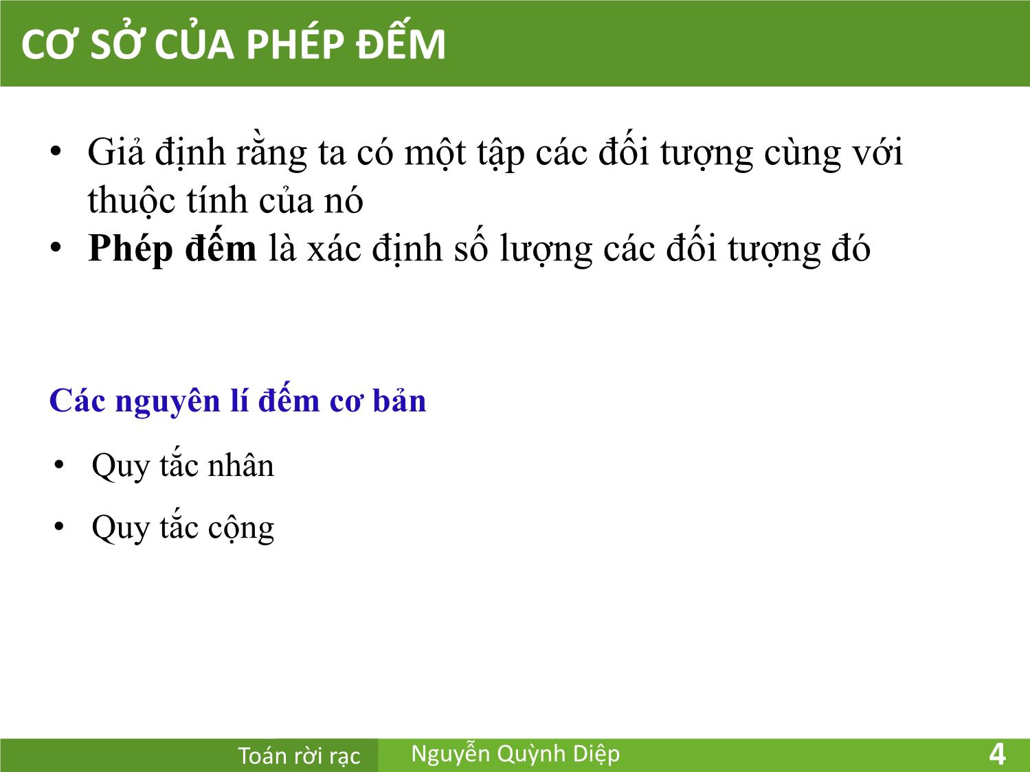 Bài giảng Toán rời rạc - Chương 4: Đếm các phần tử - Nguyễn Quỳnh Diệp trang 4