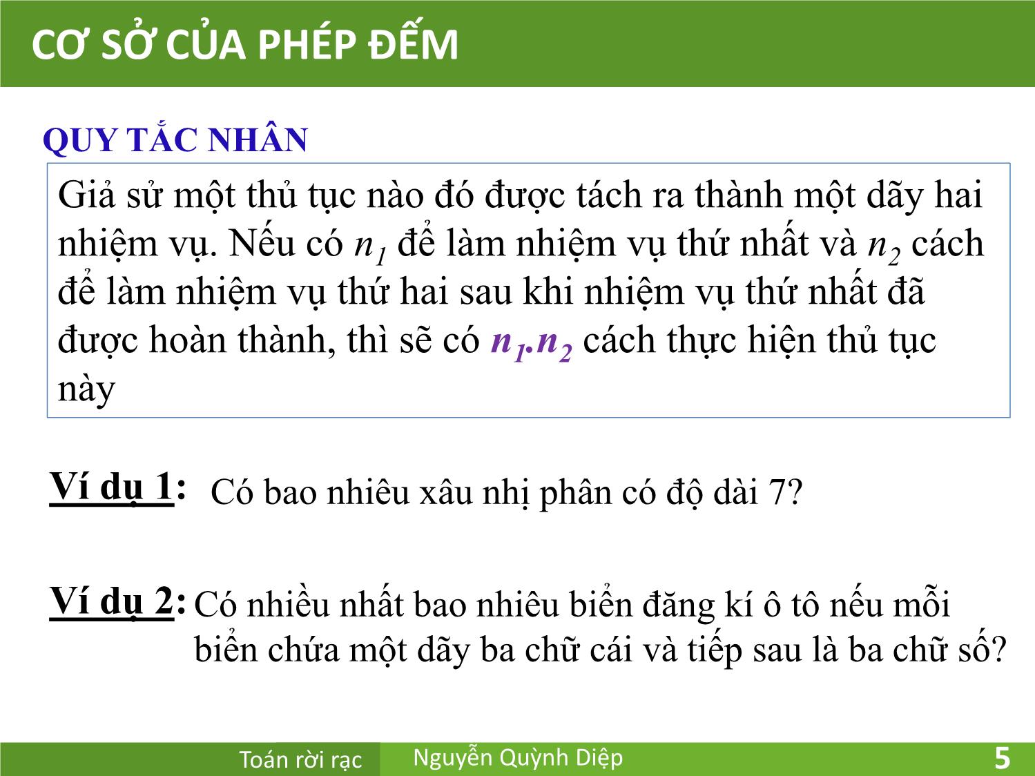 Bài giảng Toán rời rạc - Chương 4: Đếm các phần tử - Nguyễn Quỳnh Diệp trang 5